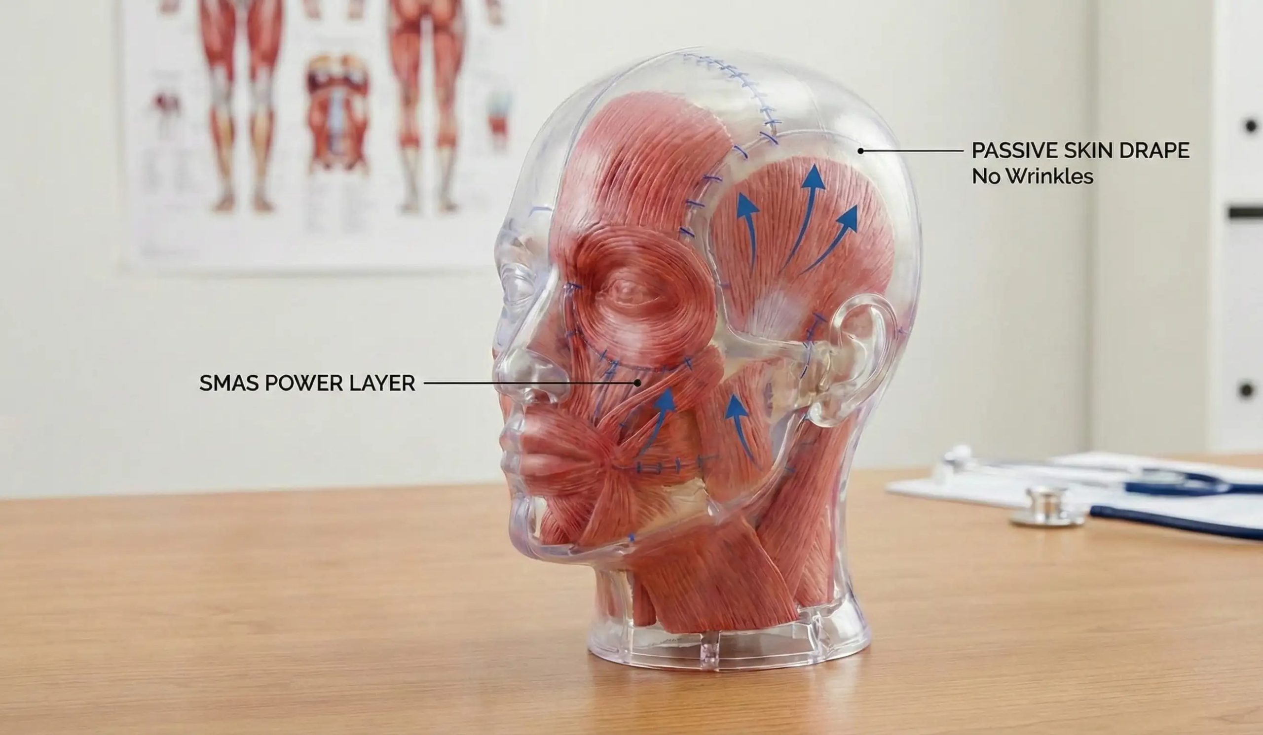 anatomical model illustrating deep plane facelift layers