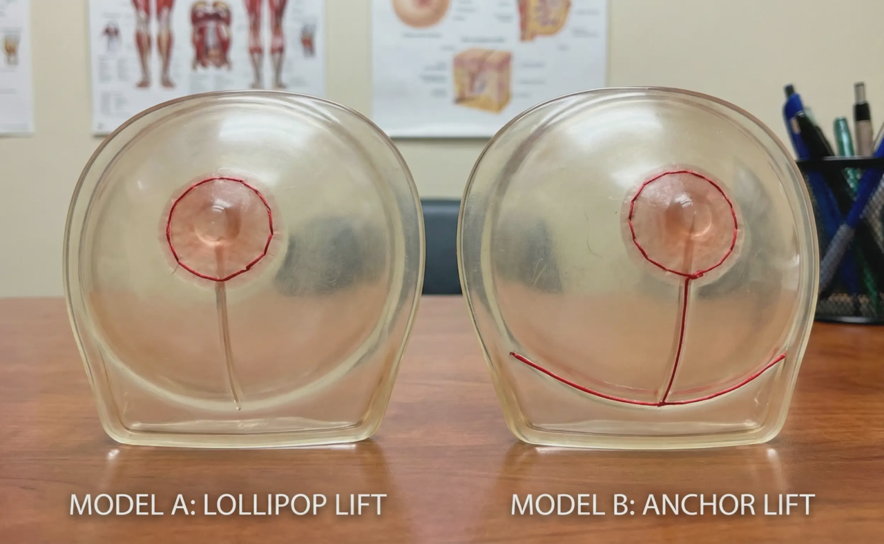 anatomical breast models lollipop vs anchor scars