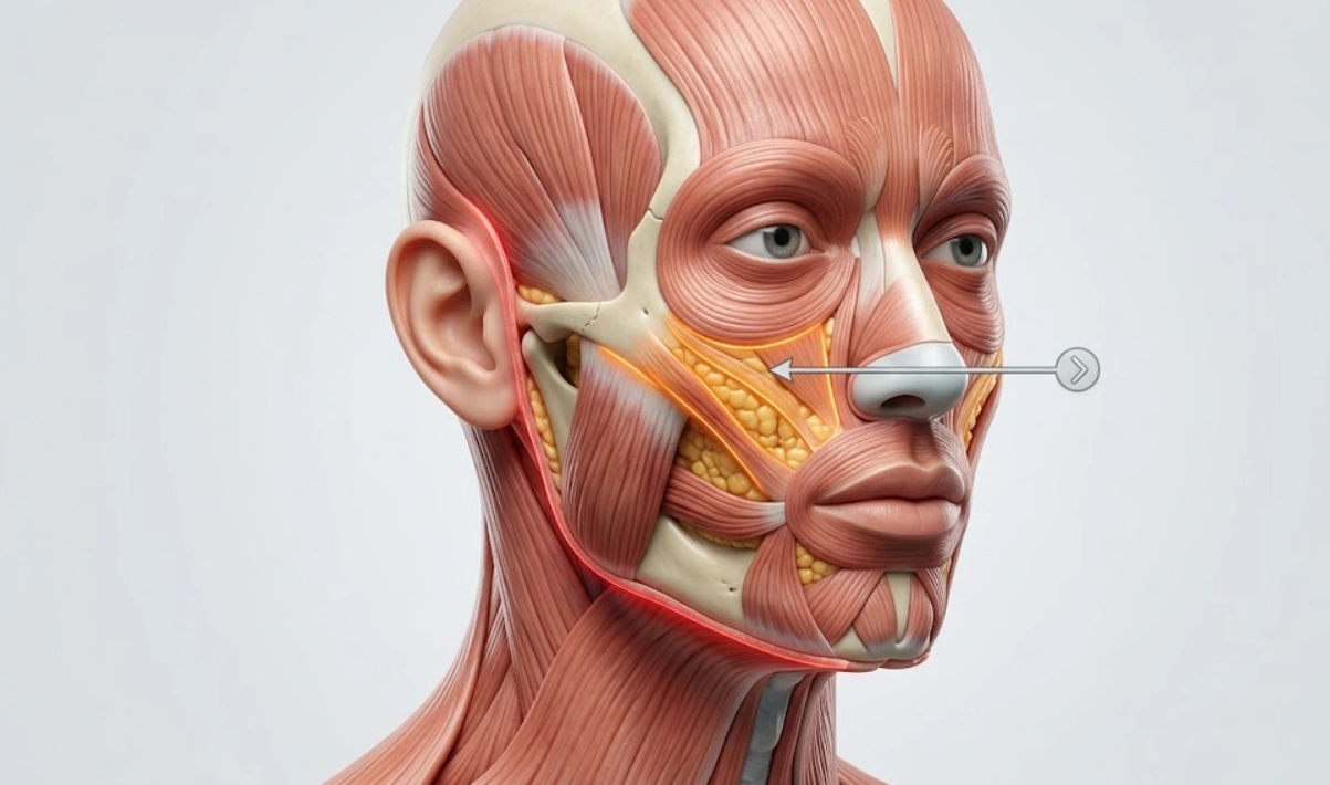 3d anatomical view comparing facelift and cheek lift vectors