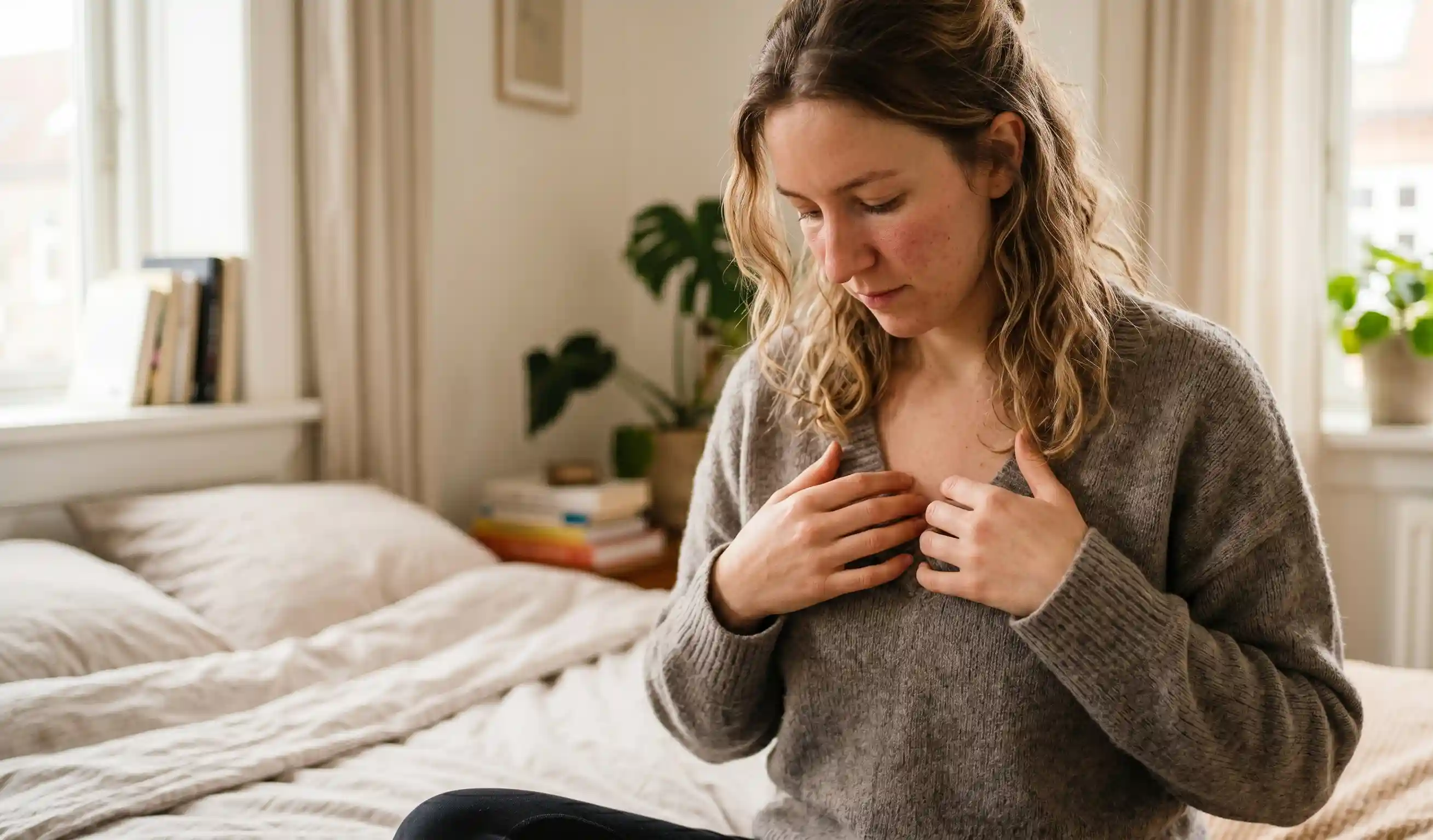 woman at home checking breast changes
