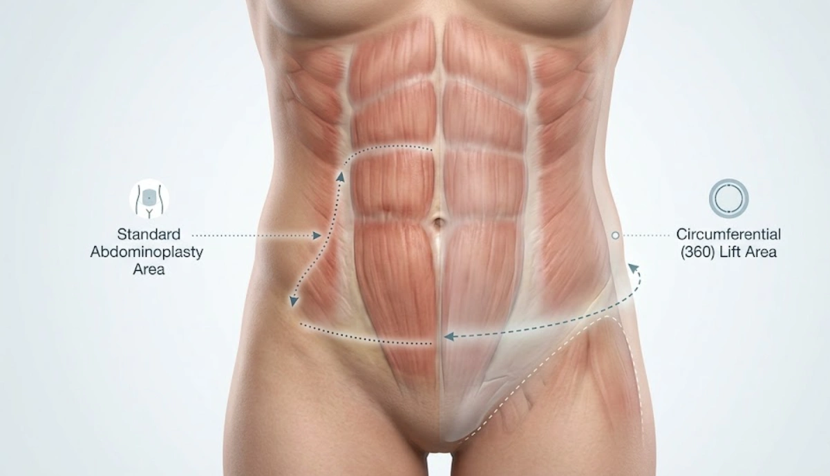 tummy tuck vs 360 lift anatomical comparison