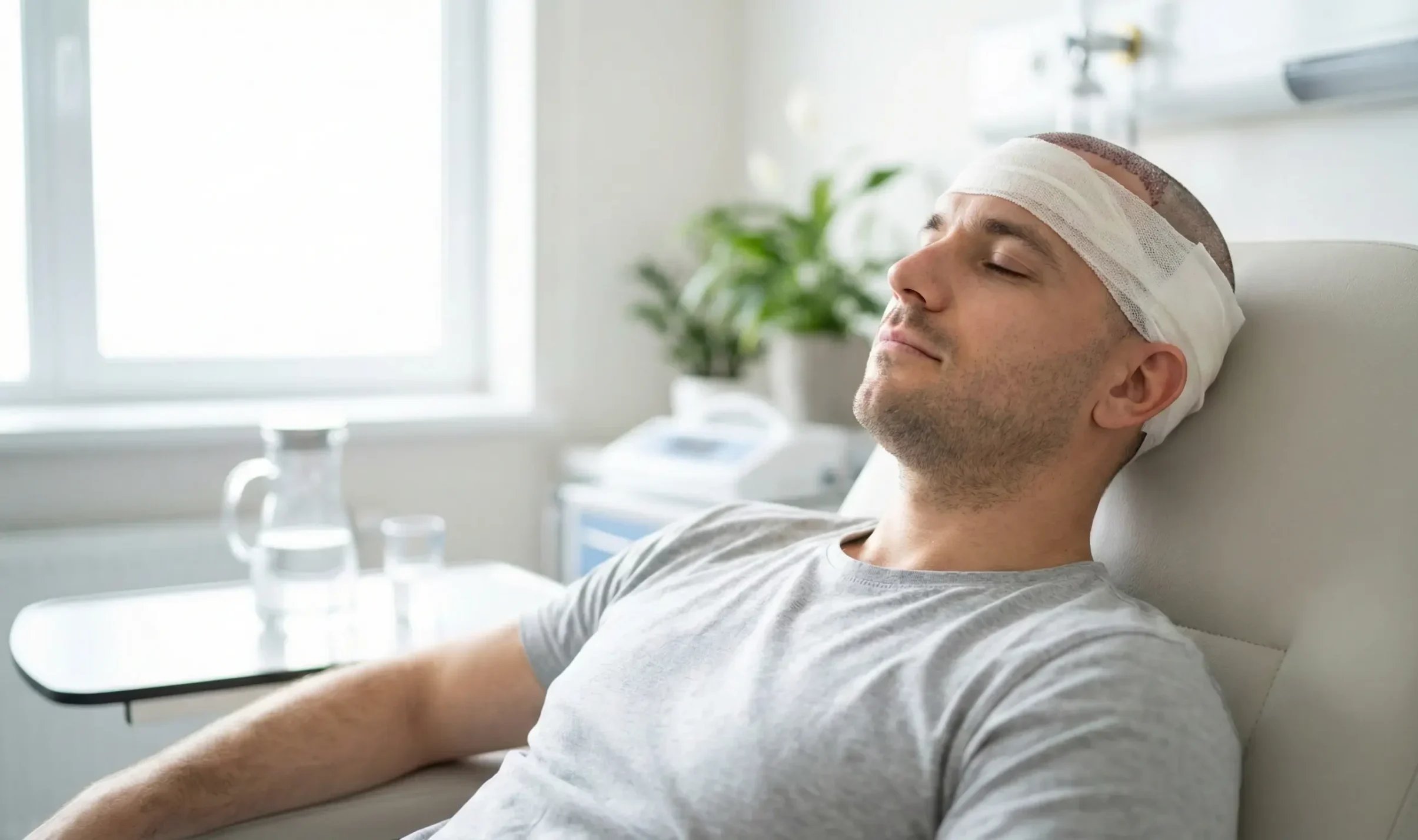 patient resting post surgery bandage