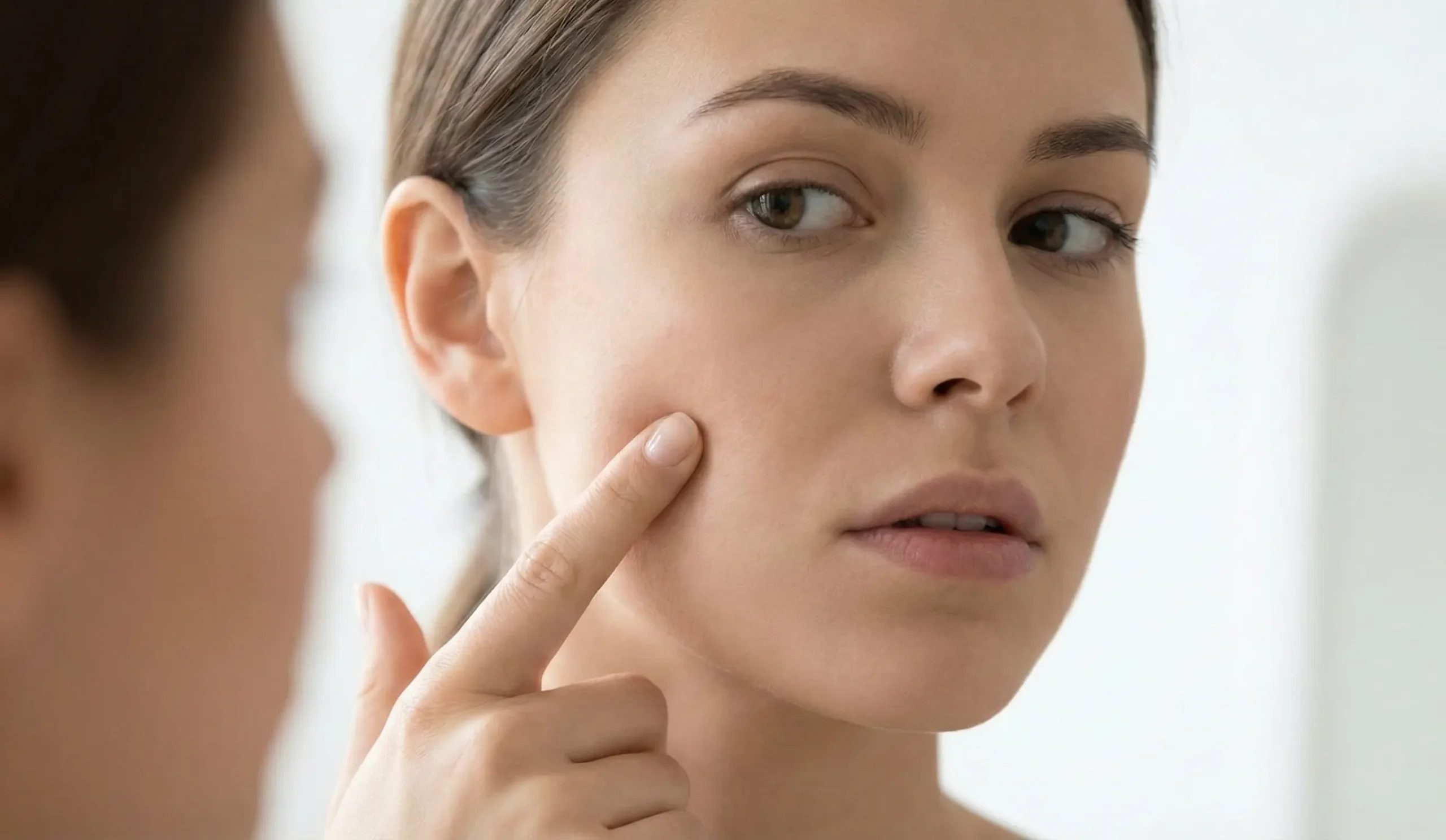 woman pinching cheek fat pocket