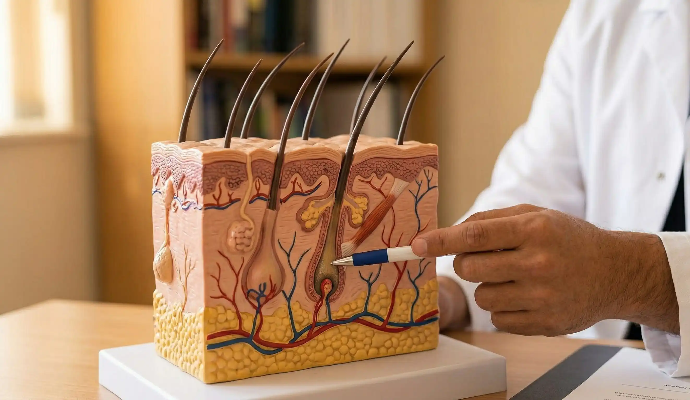 anatomical model scalp cross section follicle structure vascular network