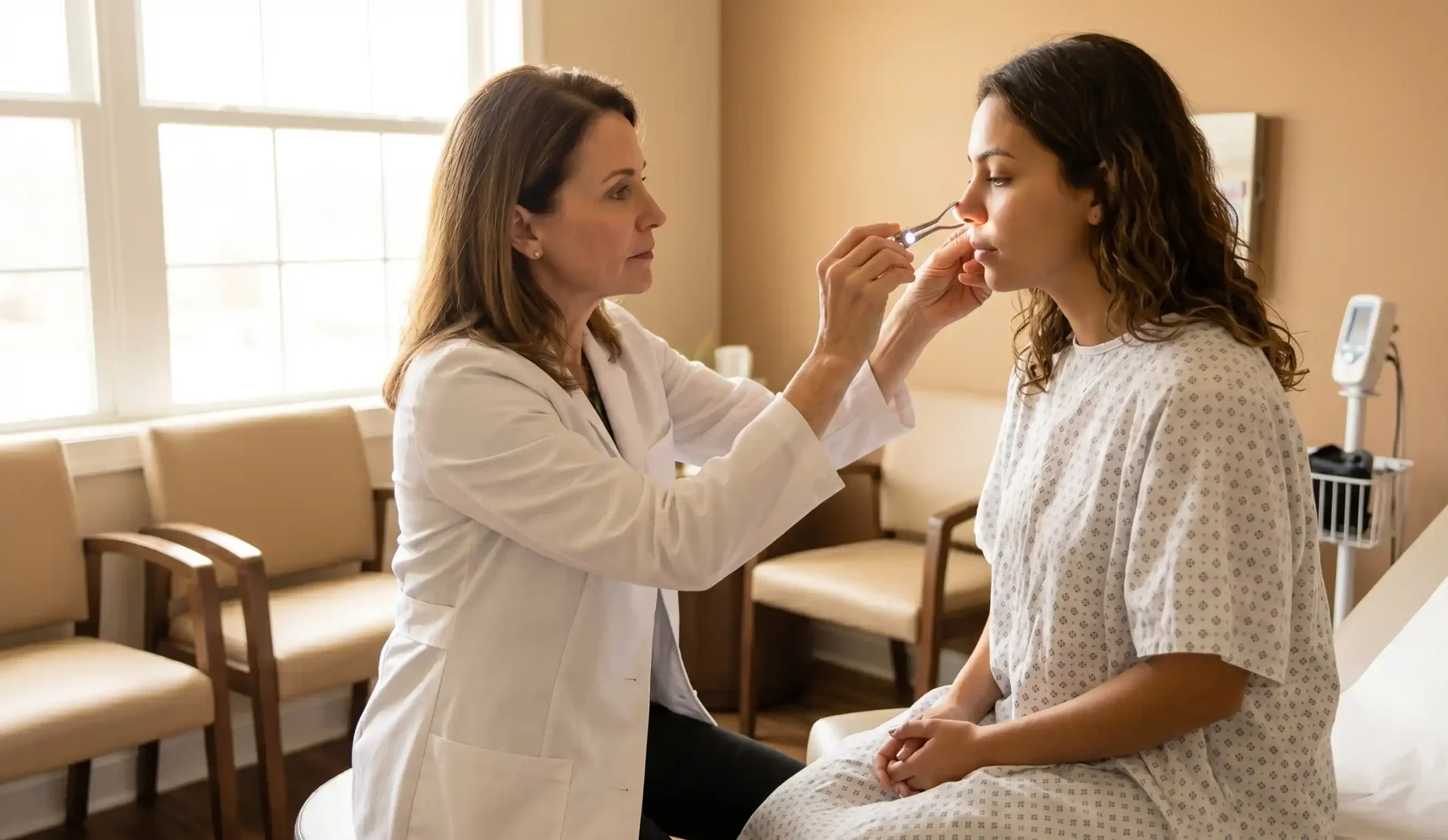 rhinoplasty post op examination doctor patient