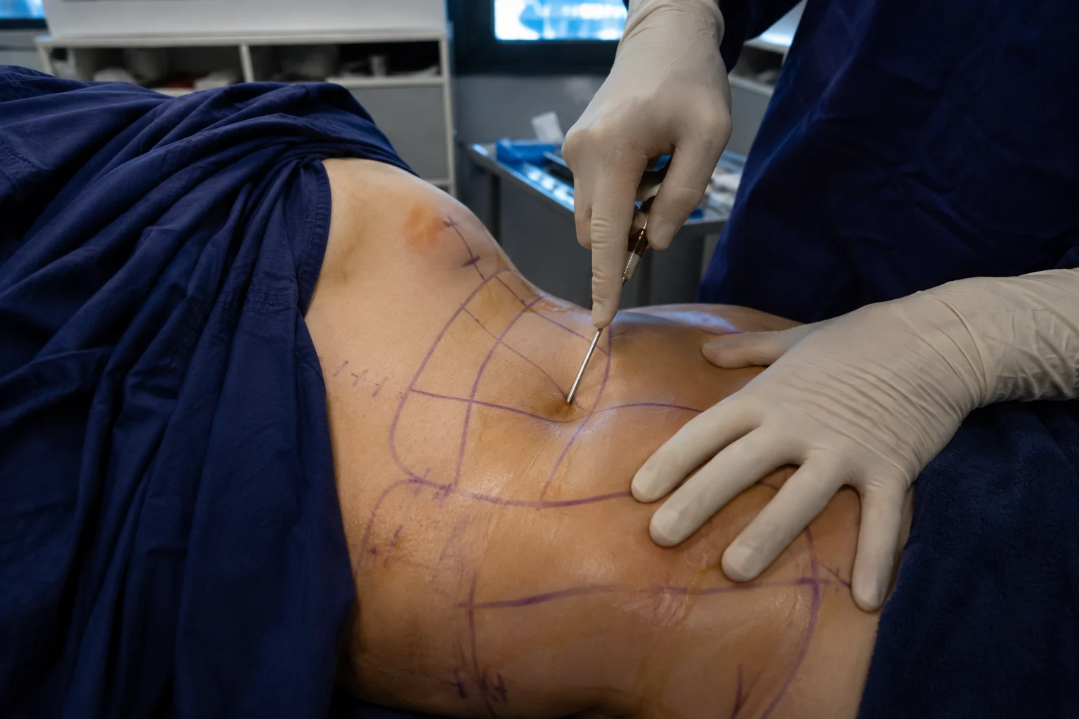 liposuction procedure operating room close up