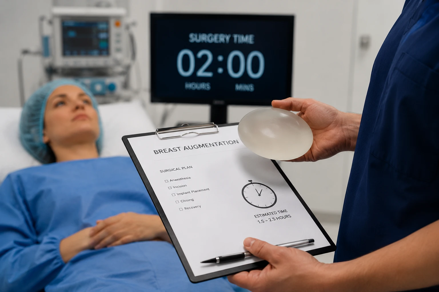 breast implant procedure duration surgical preparation room