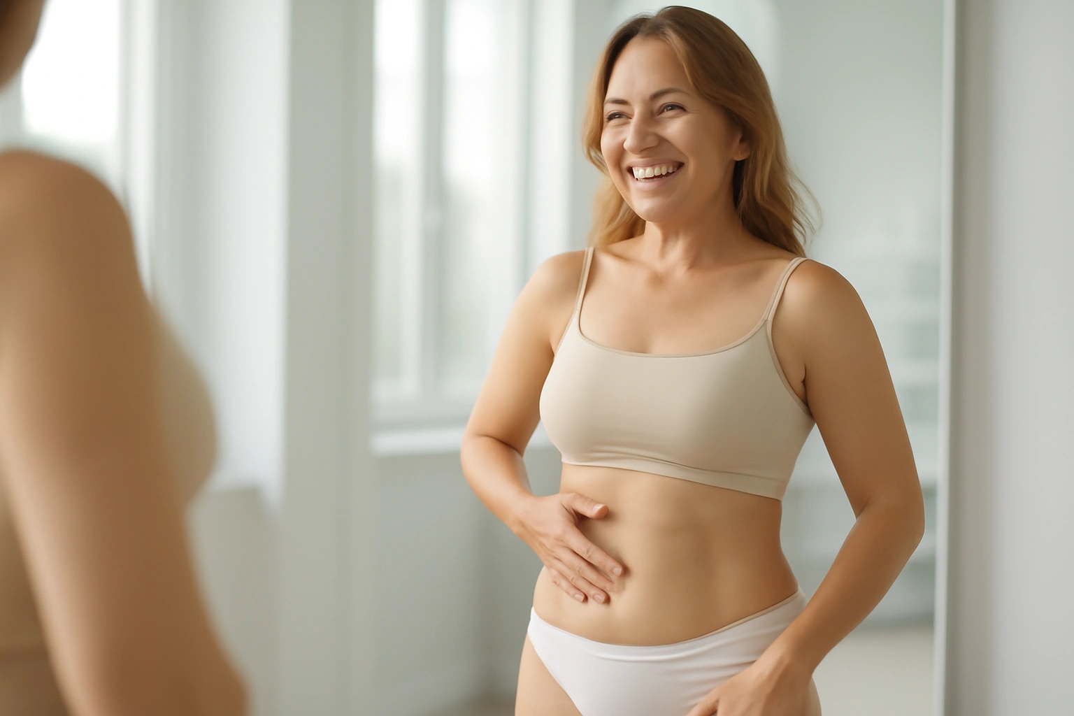 patient post liposuction smiling