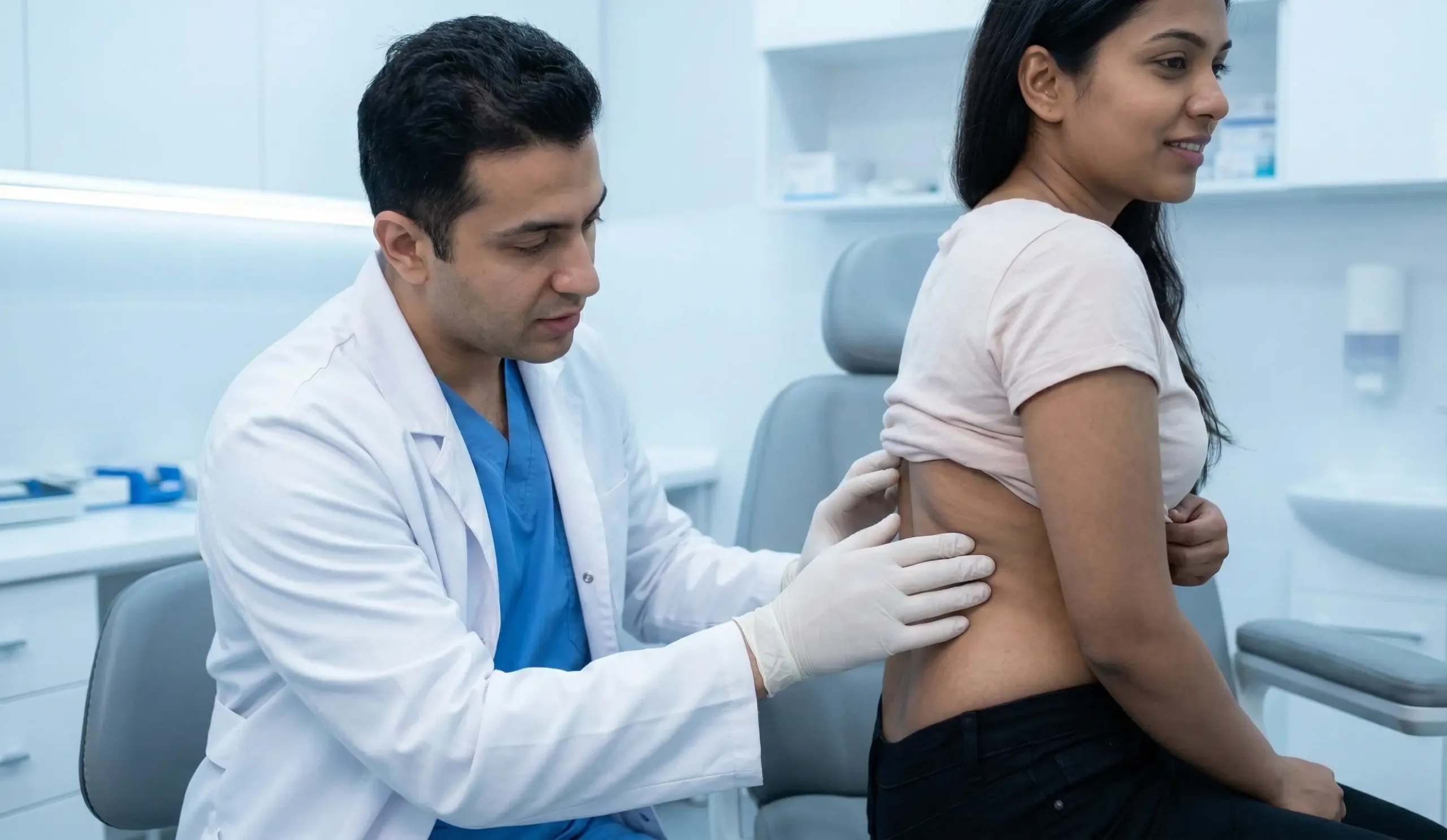 doctor examining 360 lipo patient skin smoothness