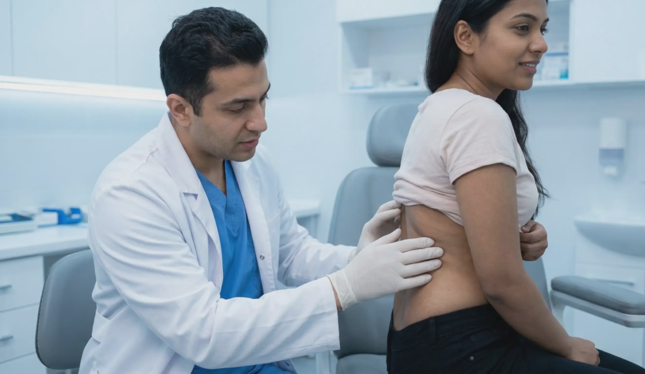 doctor examining 360 lipo patient skin smoothness