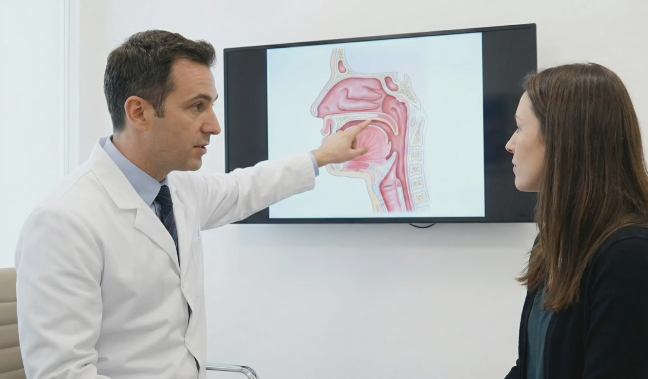 doctor explaining nasal anatomy to patient
