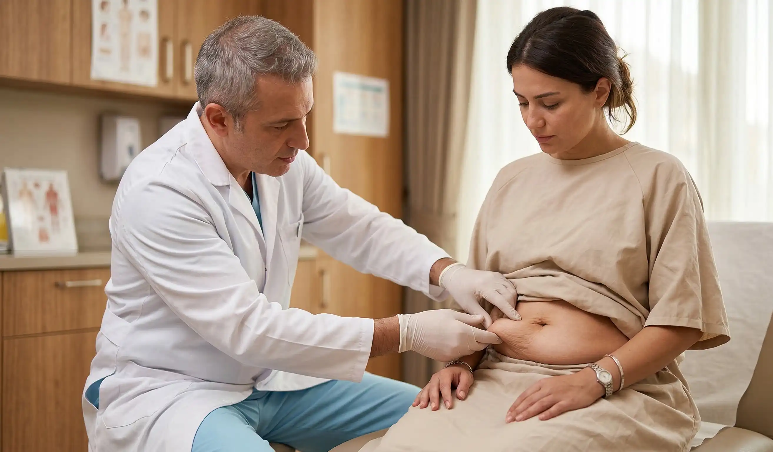 doctor examining panniculus clinical