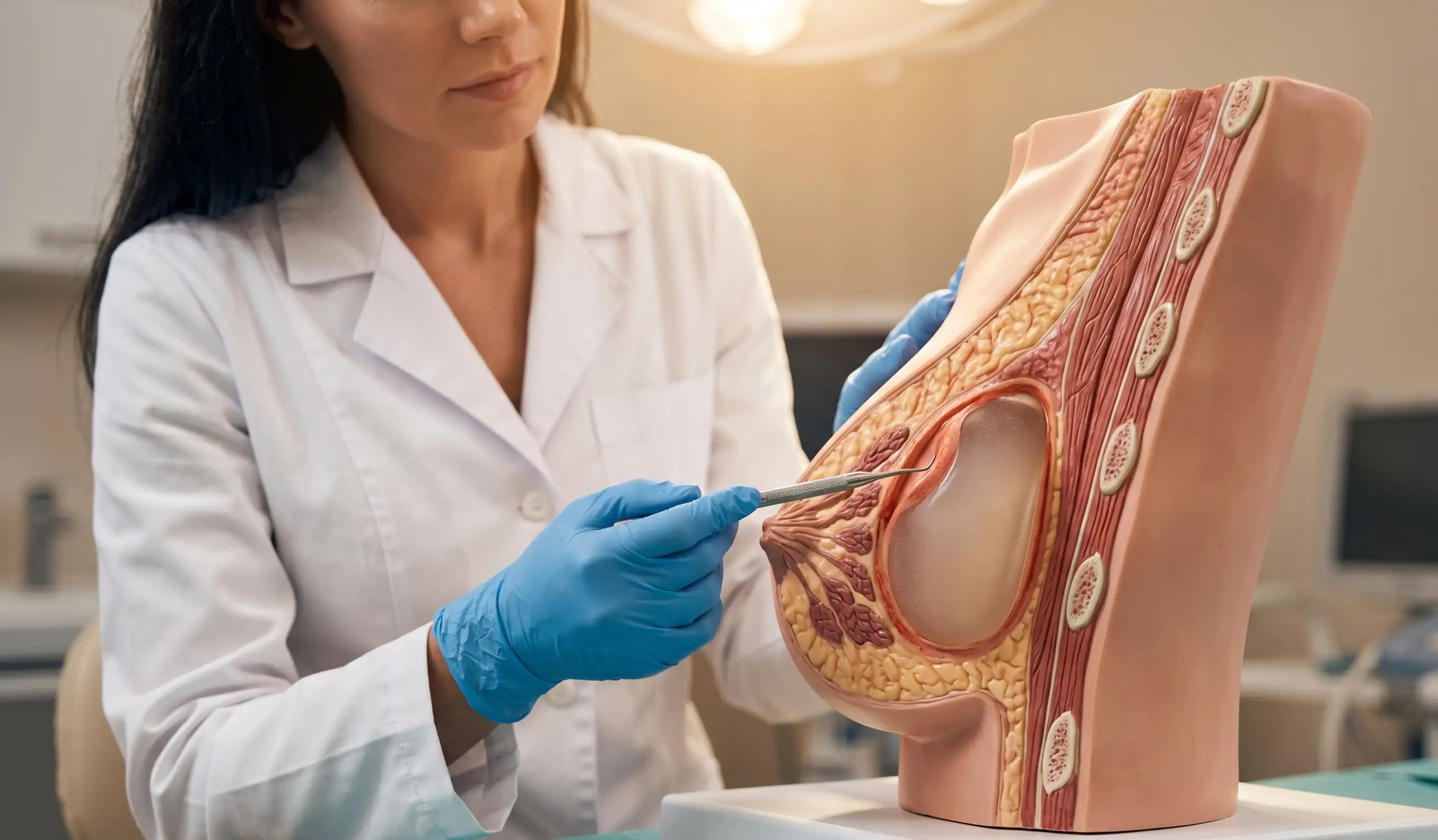 modello medico anatomico impianto mammario medico che indica capsula