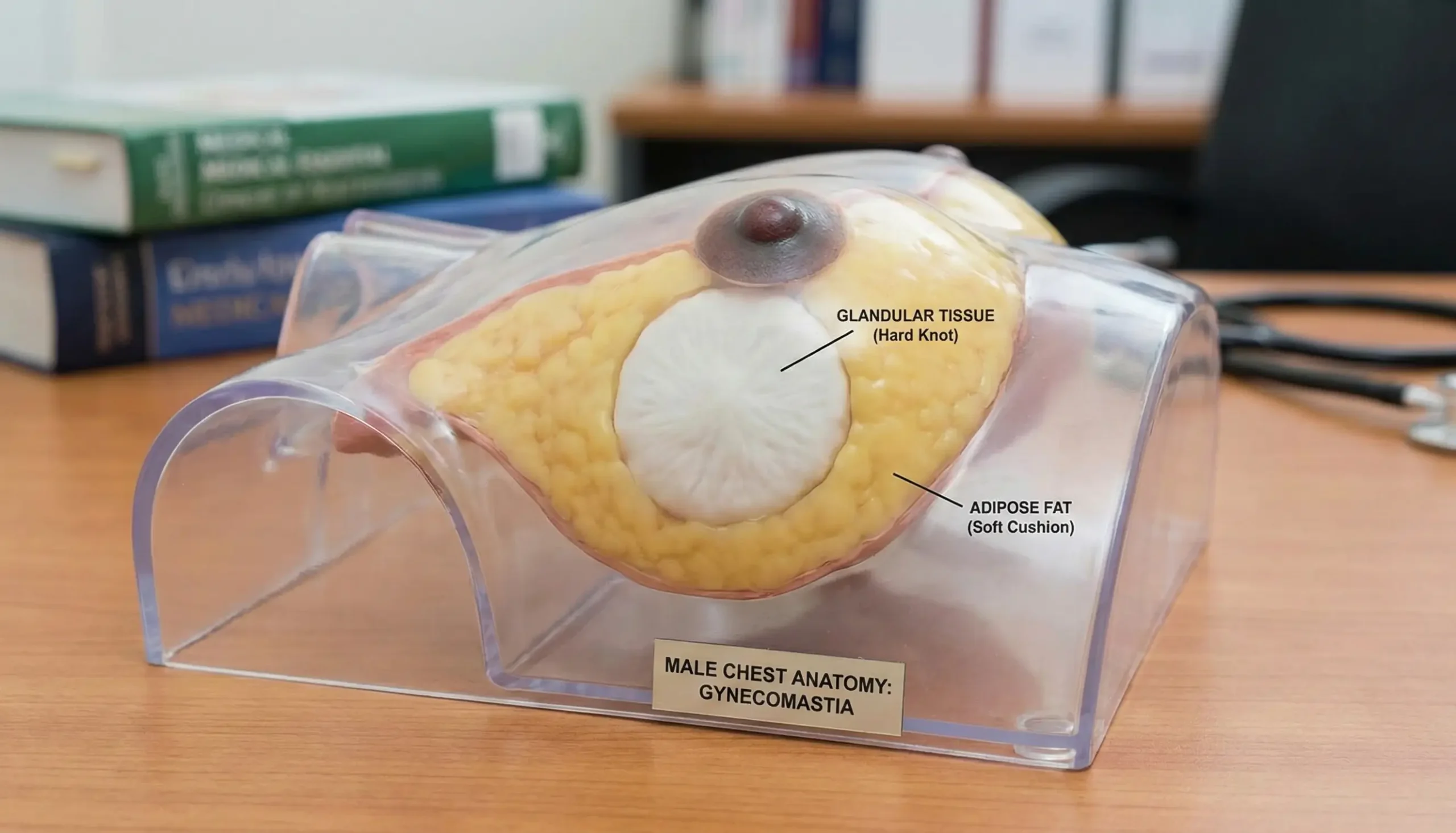 anatomical model gynecomastia gland vs fat cross section