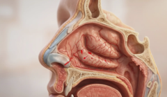 realistic 3d model showing nasal structure after rhinoplasty and bleeding points