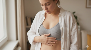 natural shot of woman feeling systemic bloating discomfort