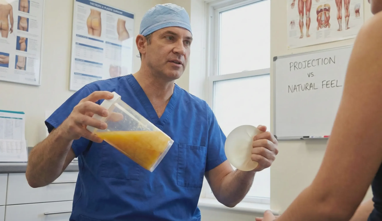 surgeon comparing buttock implant vs fat canister