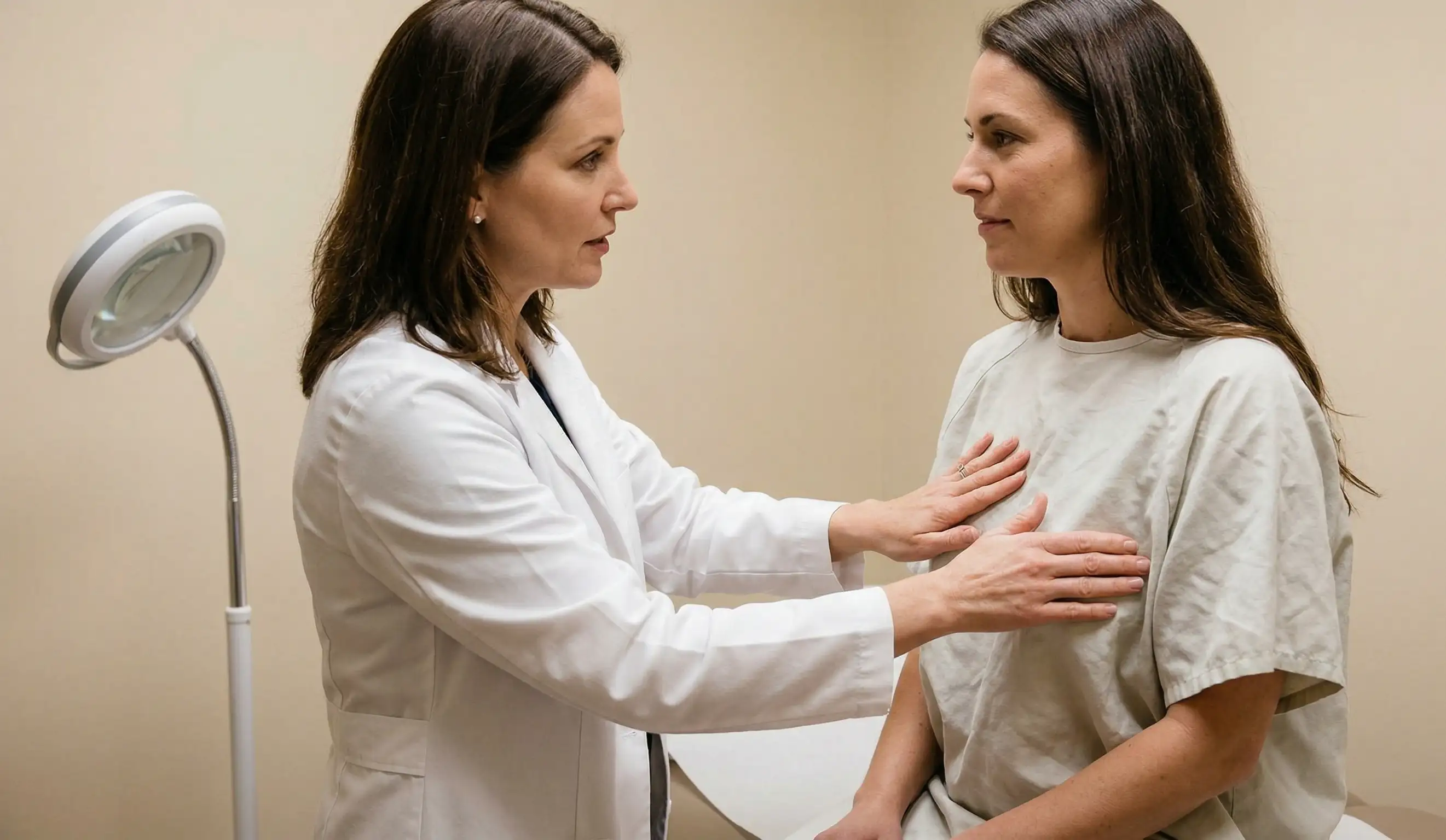 doctor patient breast implant exam