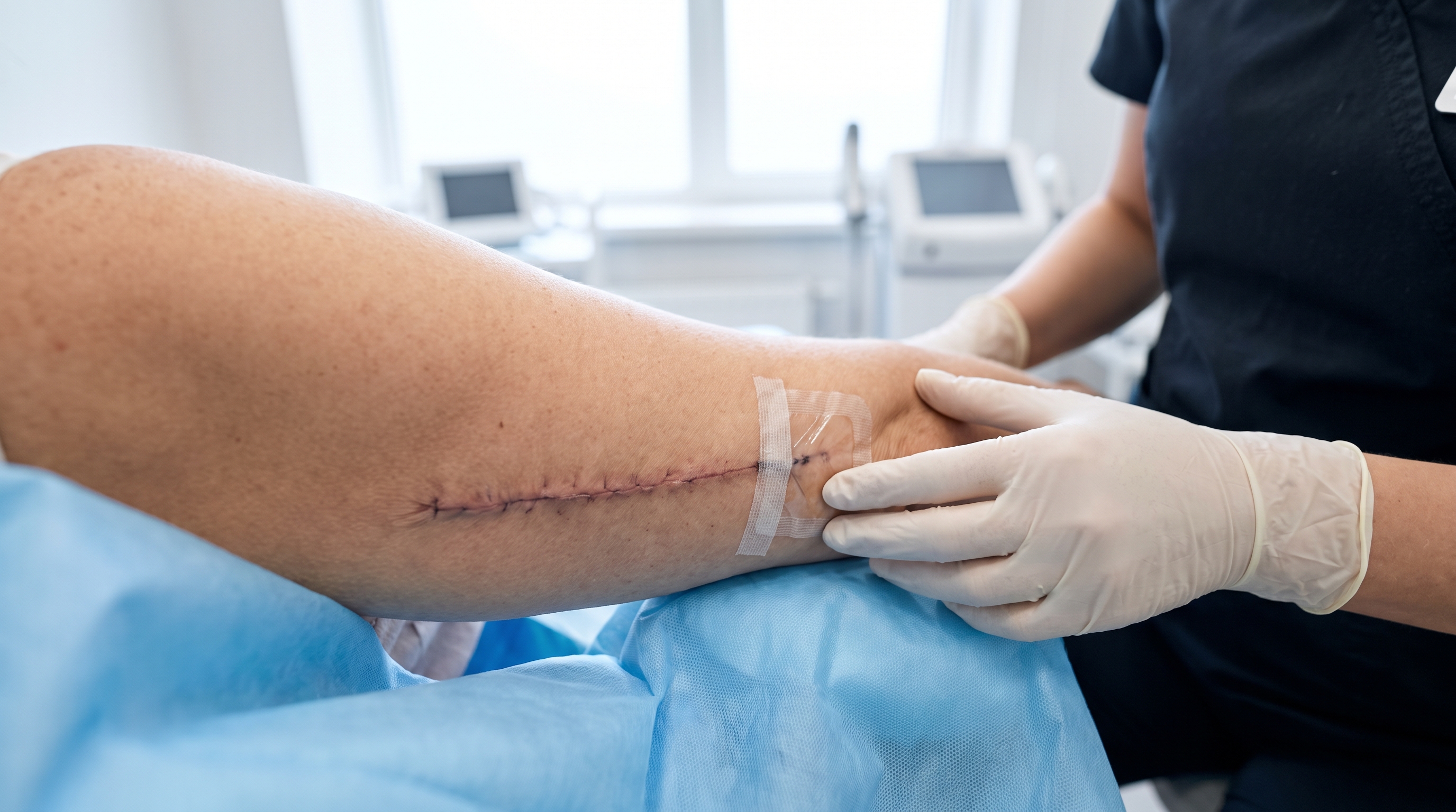 The appearance of sagging skin on a patient's body following significant weight loss.