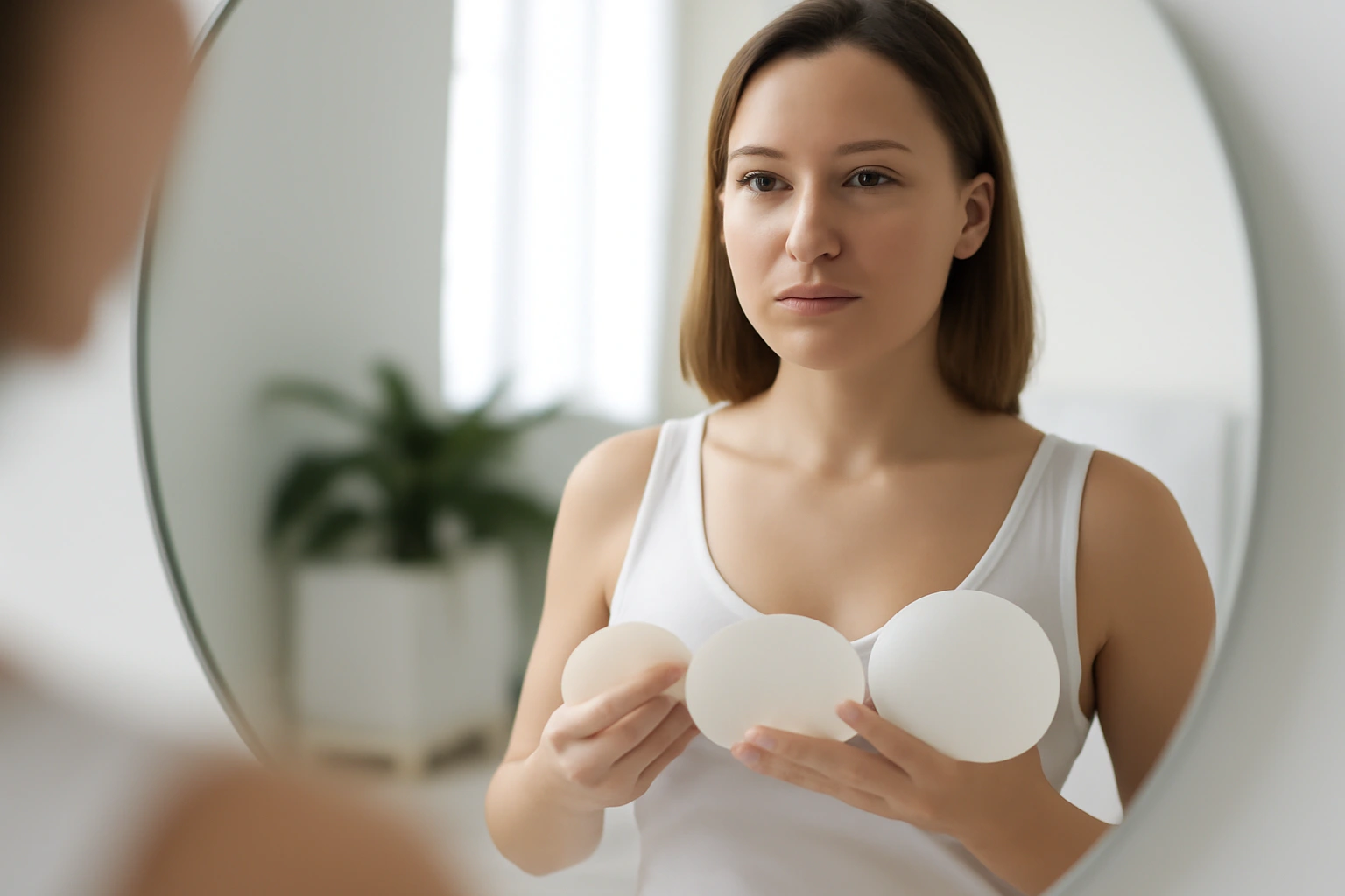 tenere in mano diverse dimensioni di impianti mammari