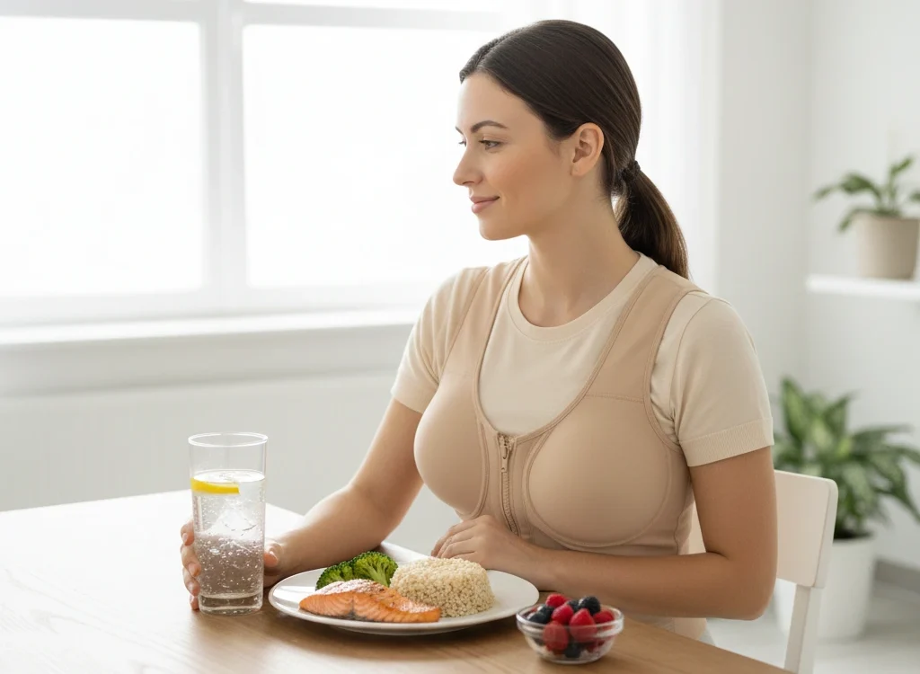 patient with water and healthy meal hydration nutrition