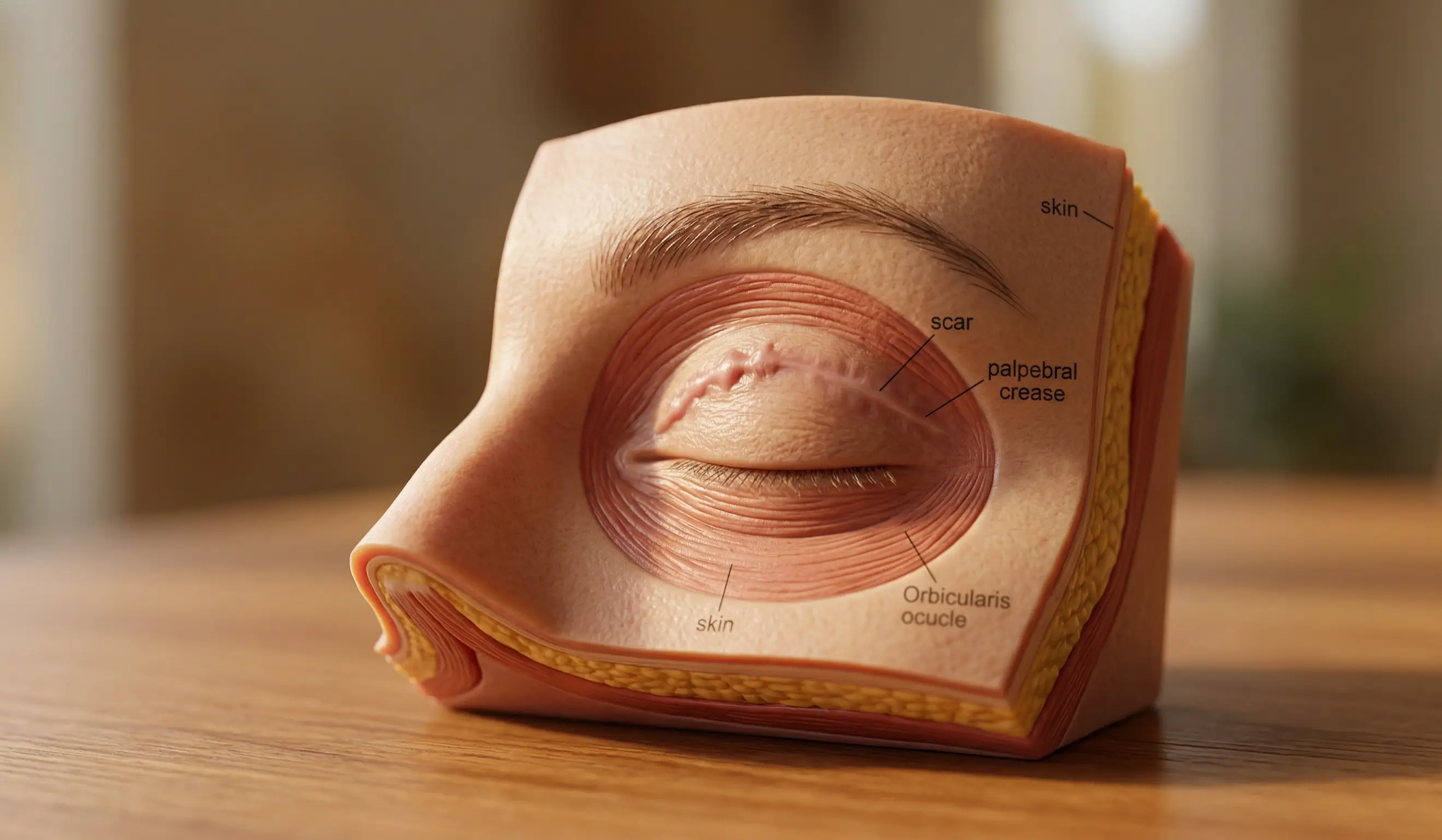 anatomical model blepharoplasty scar flattening process