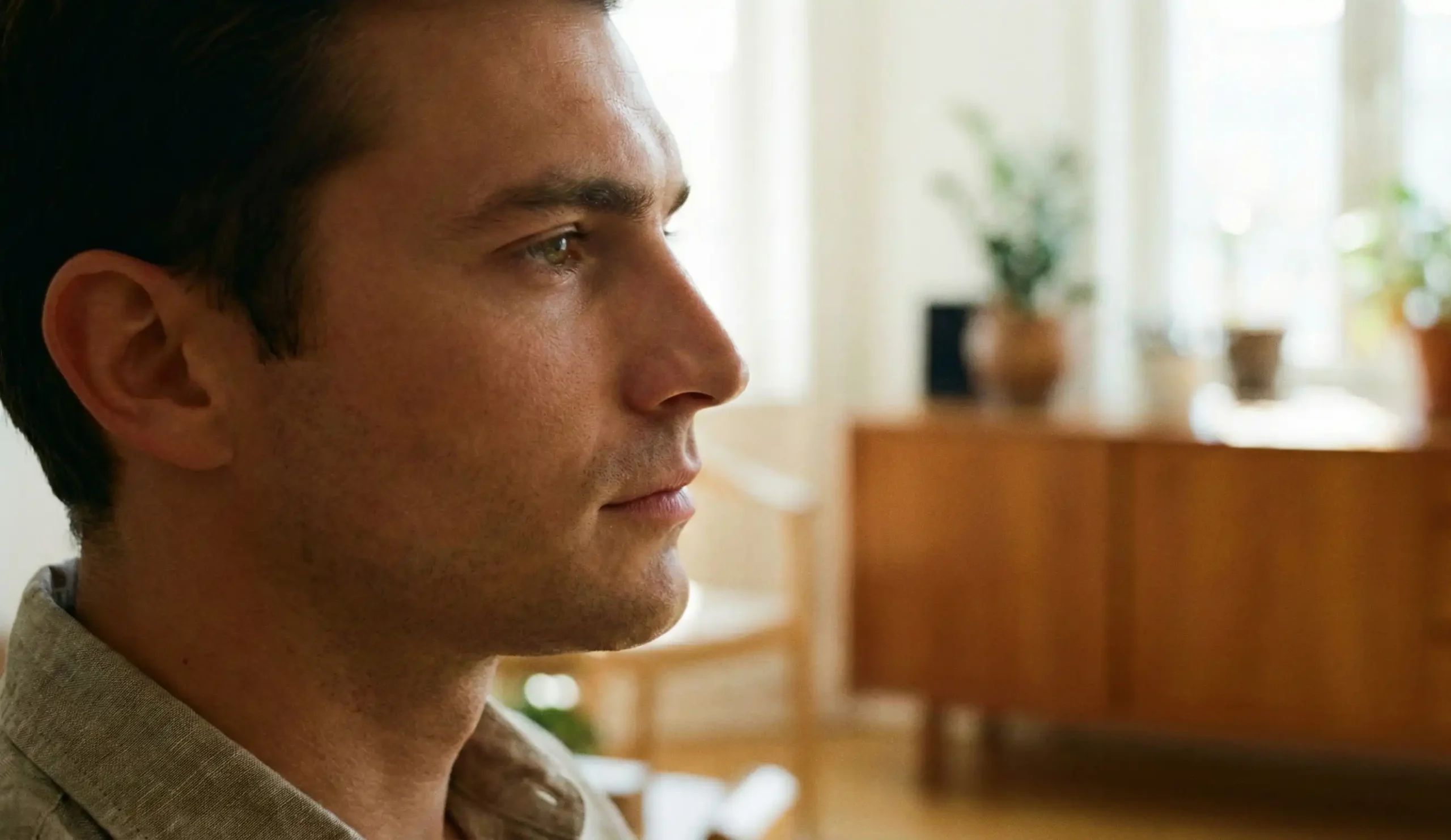 handsome man profile straight nose masculine brow