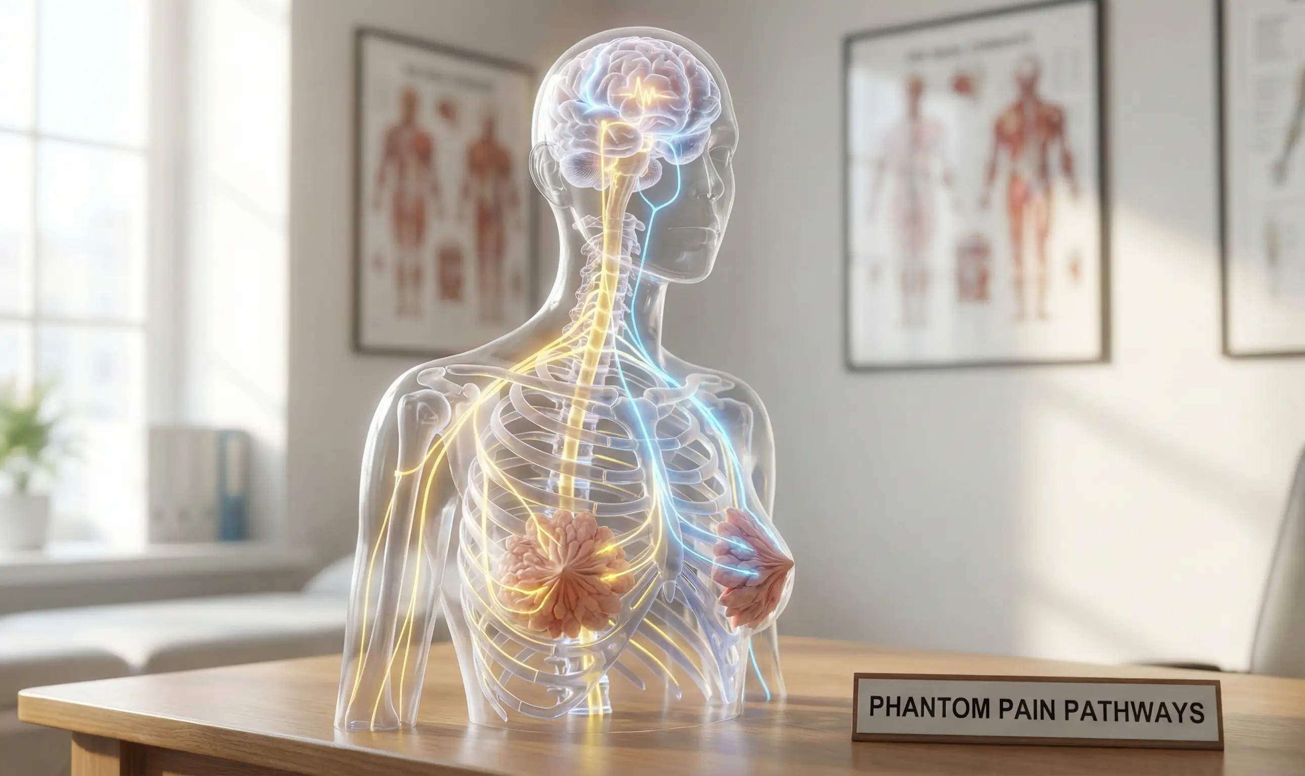 anatomical breast model showing nerve pathways