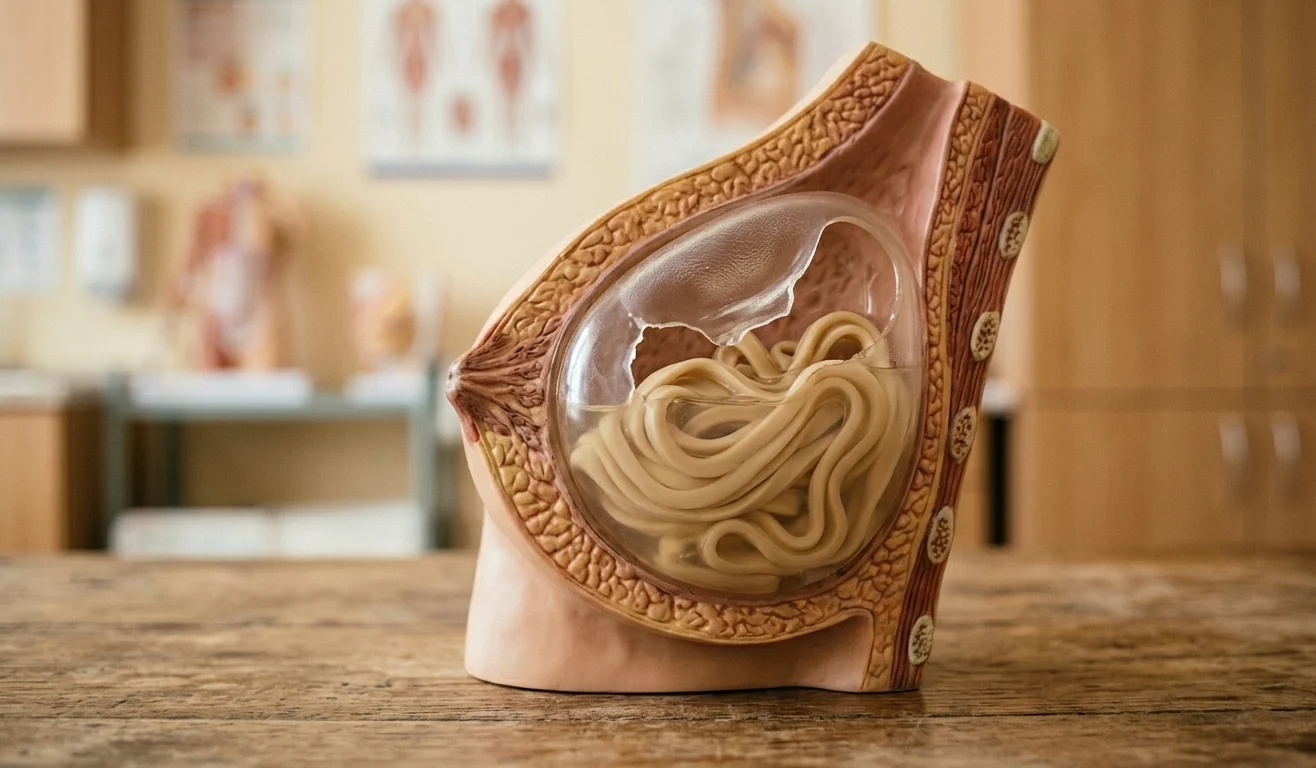 anatomical model breast implant intracapsular rupture linguine sign