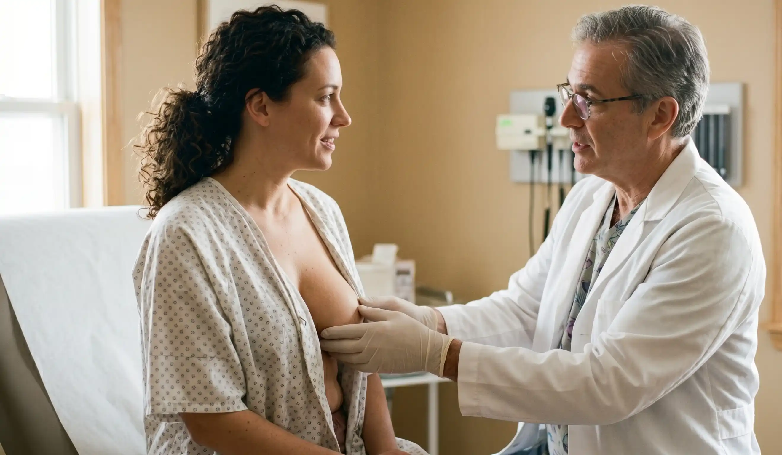 doctor examining breast implant bounce