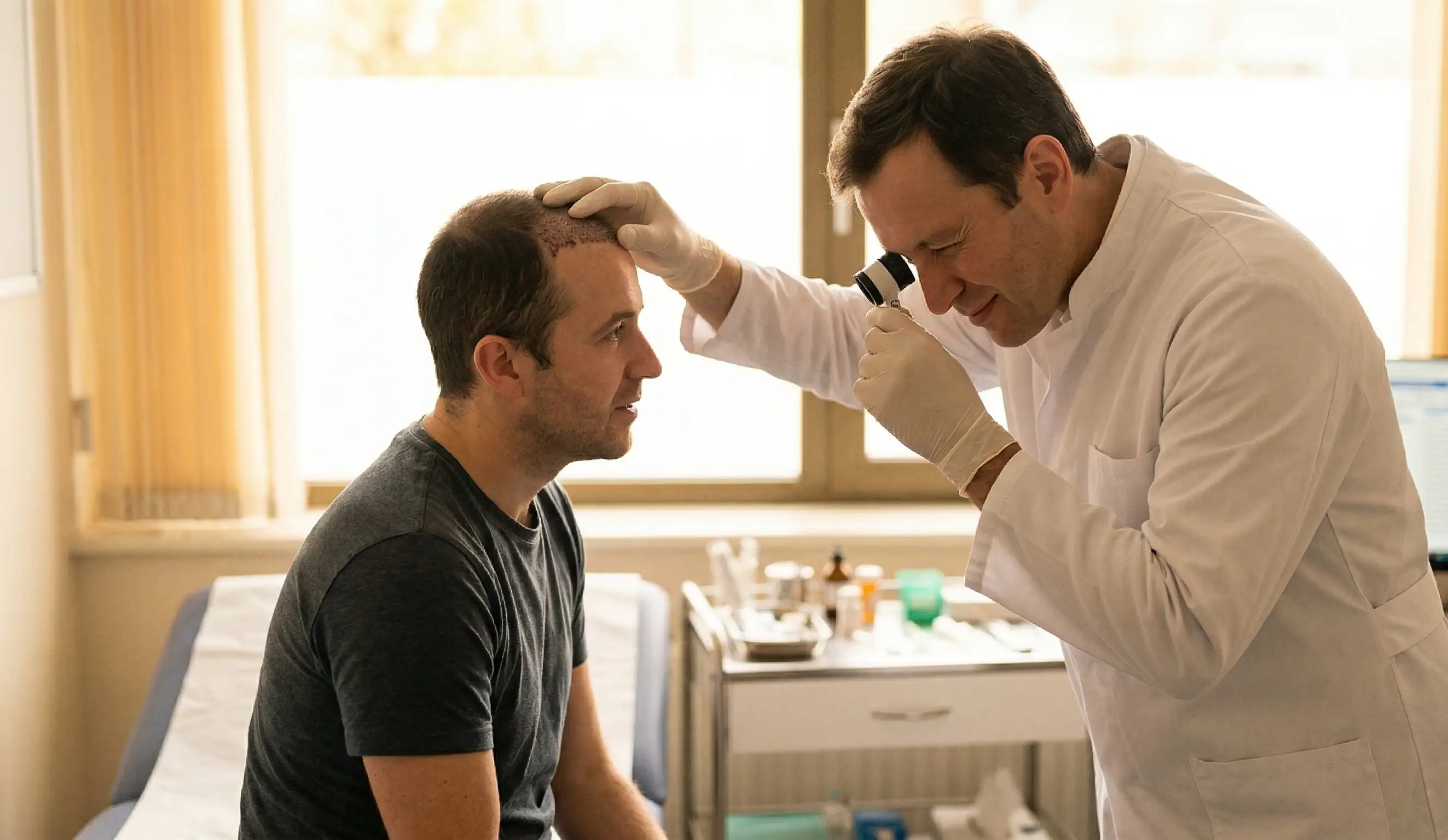 clinic hair transplant exam scab check