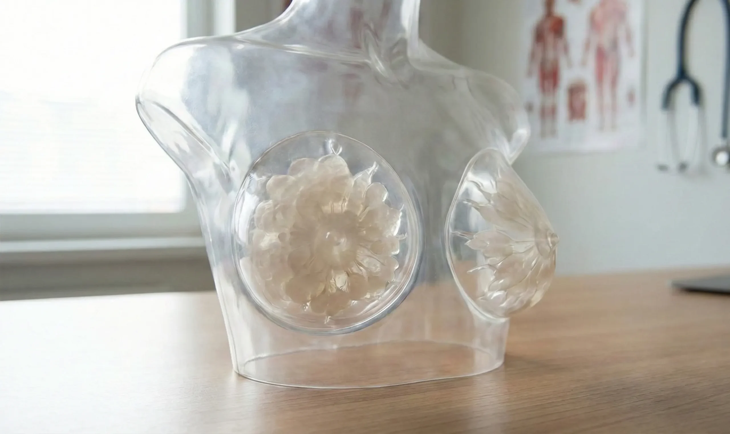 anatomical model showing breast hypertrophy tissue