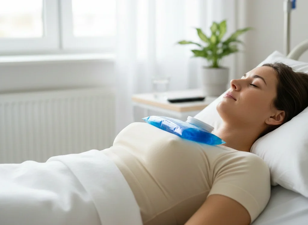patient resting after breast surgery ice pack recovery
