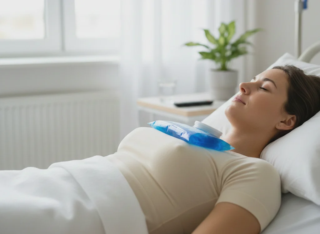 patient resting after breast surgery ice pack recovery