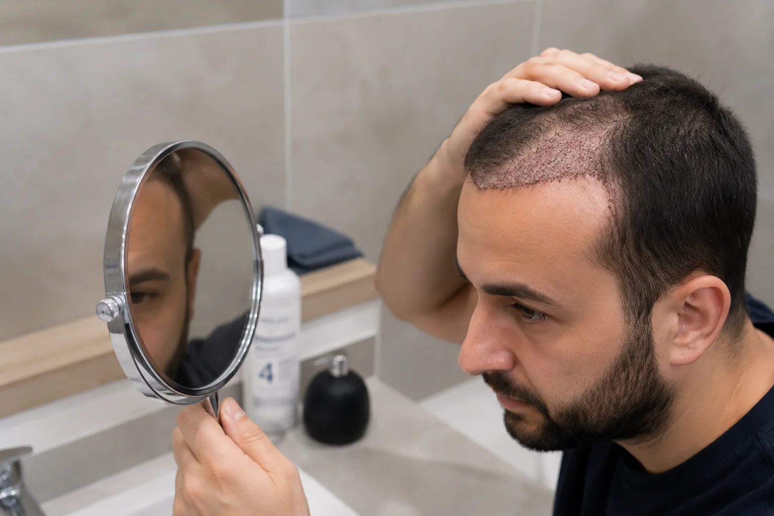 hair transplant healing scalp mirror check