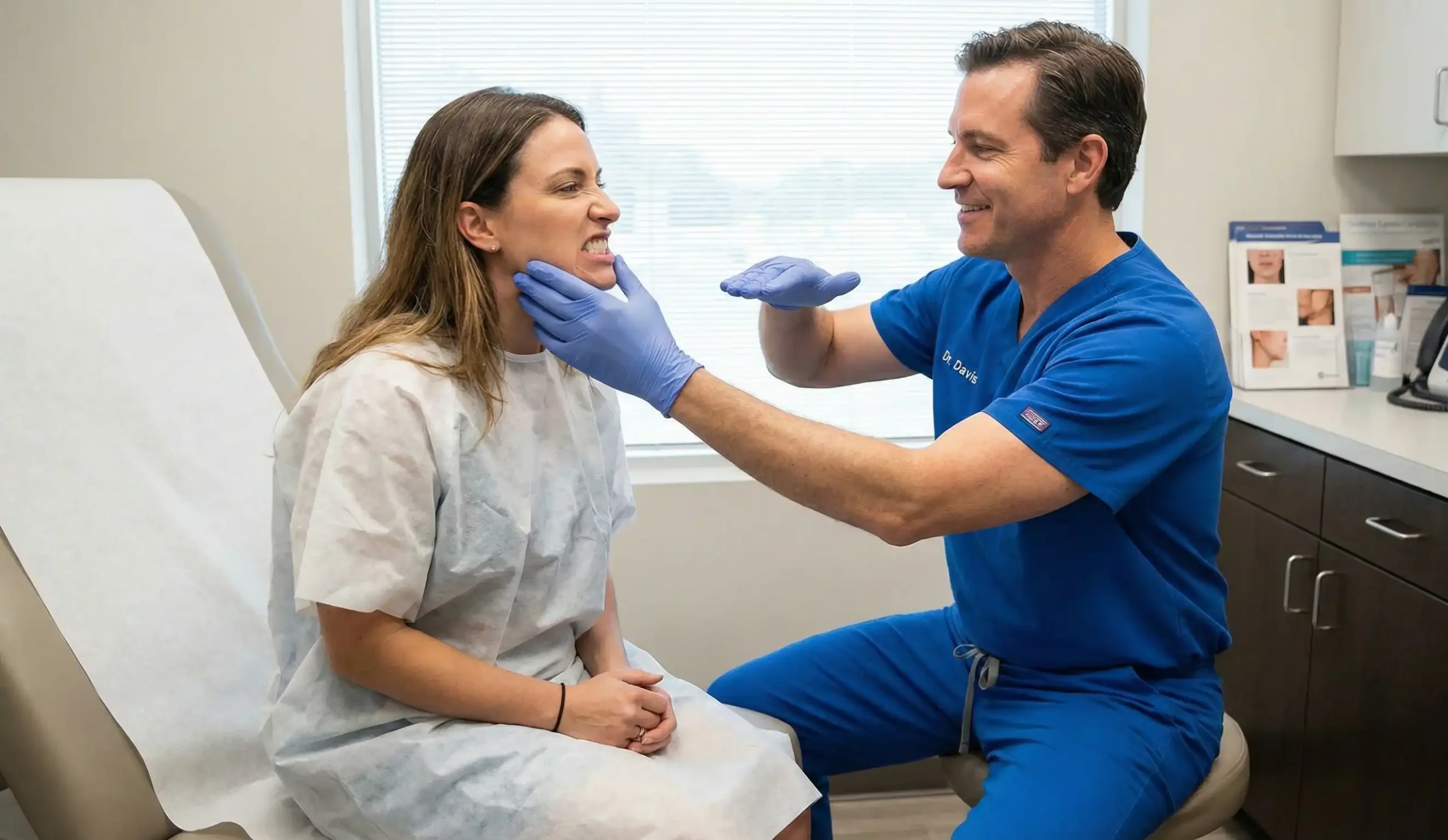 plastic surgeon masseter clench test exam