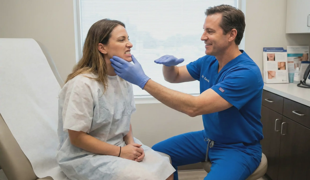 plastic surgeon masseter clench test exam