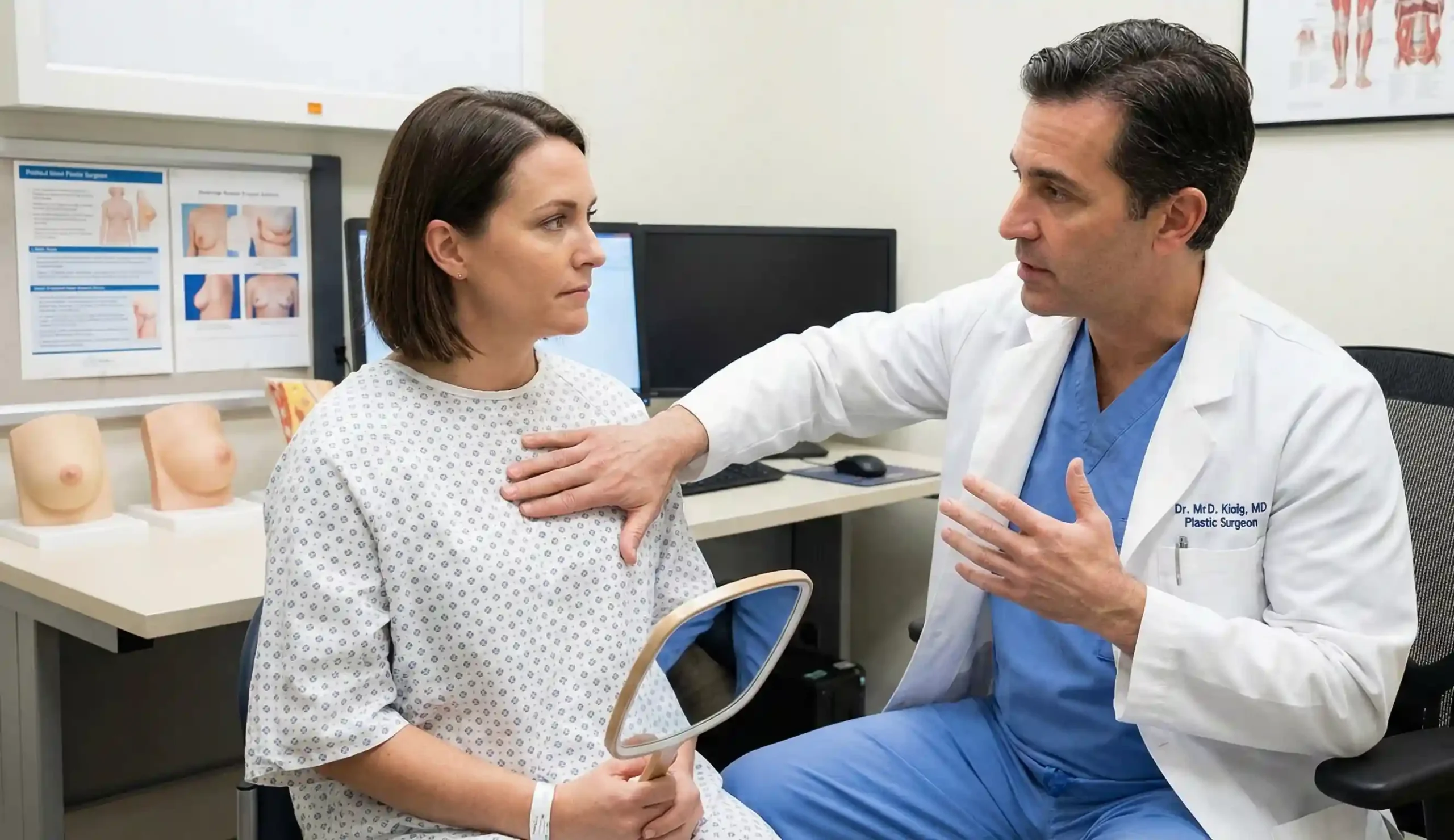 surgeon simulating breast lift after explant