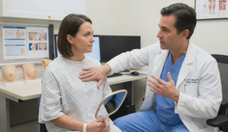 surgeon simulating breast lift after explant