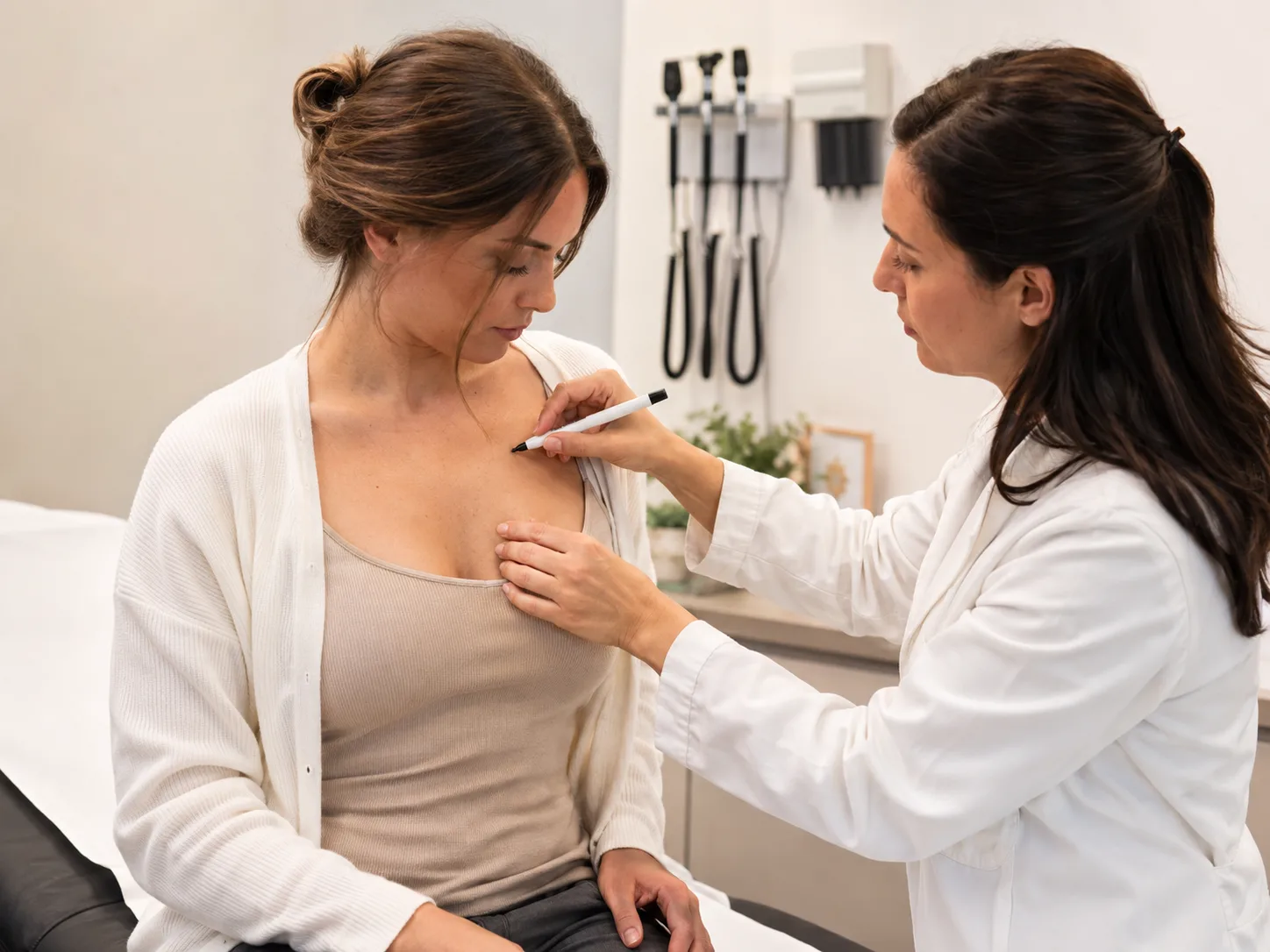 doctor examining breast tenderness