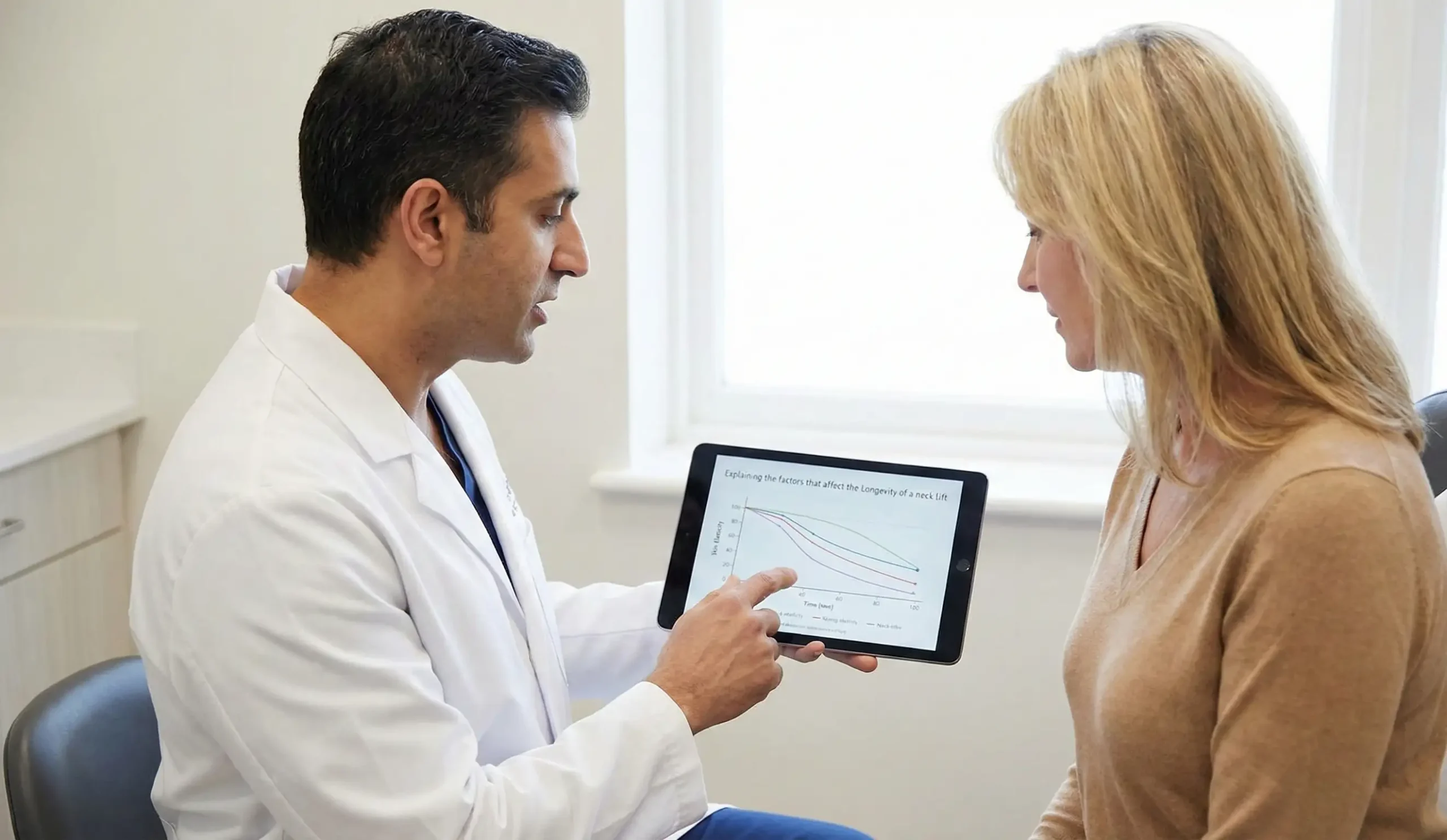 doctor patient discussing long term neck lift care