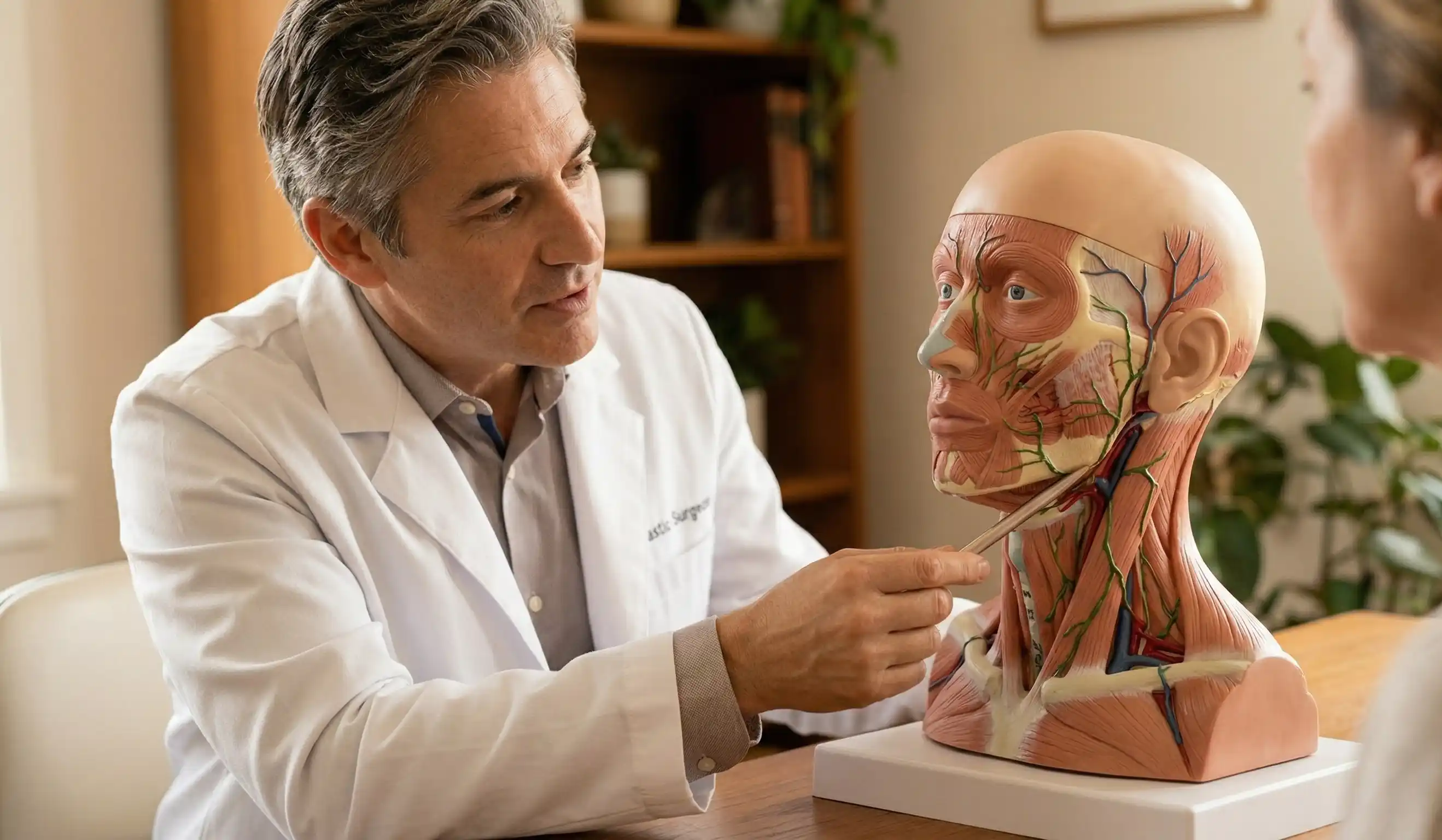 anatomical 3d model explaining head elevation facelift