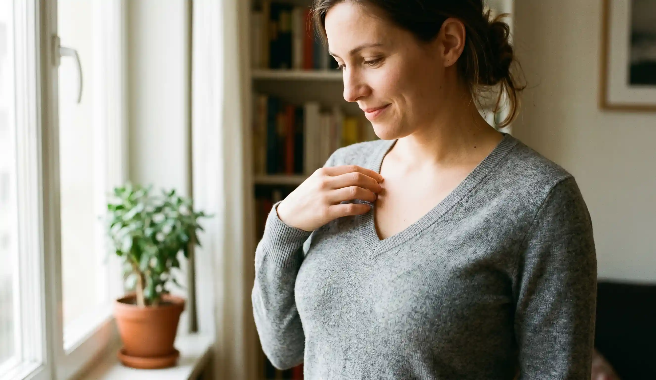 natural look breast implants thoughtful woman