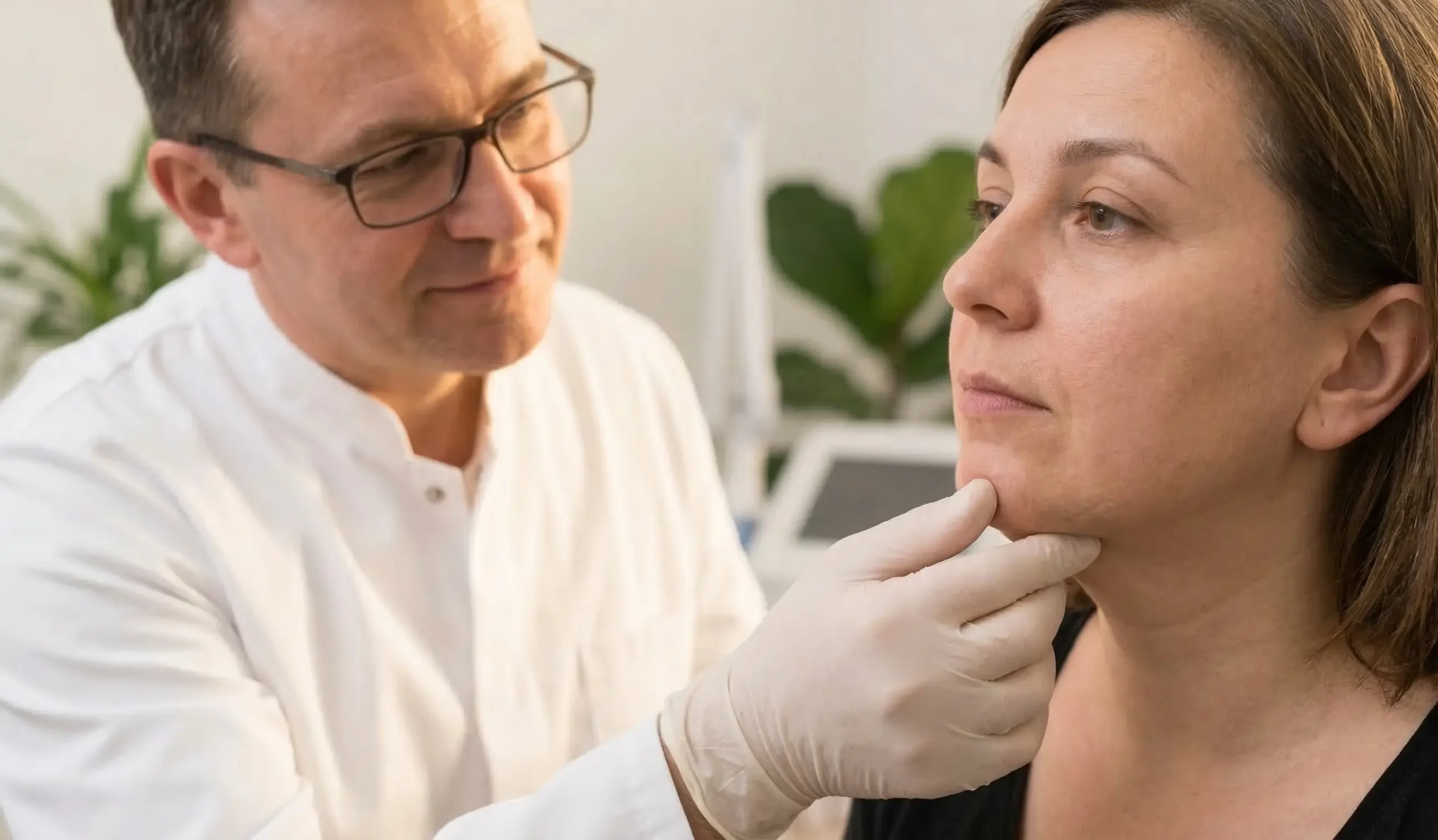 clinical consultation chin liposuction neck skin examination