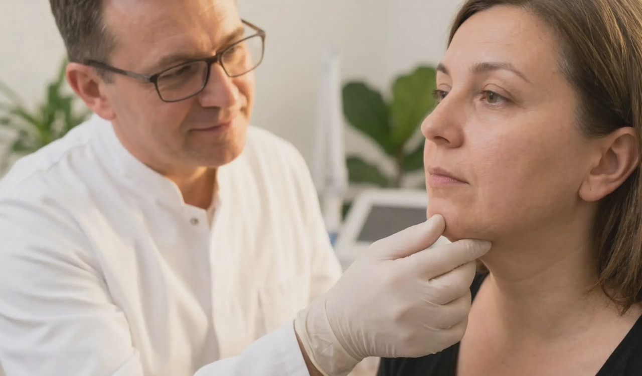 clinical consultation chin liposuction neck skin examination