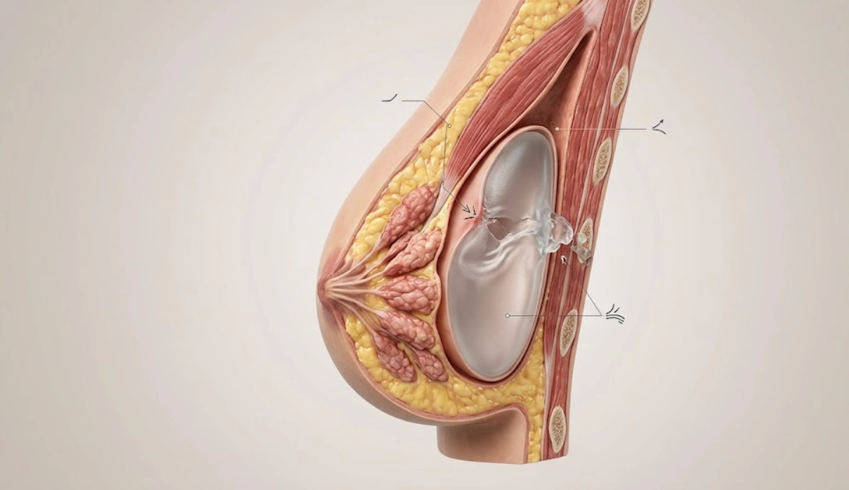 anatomical render silicone implant leak pathway