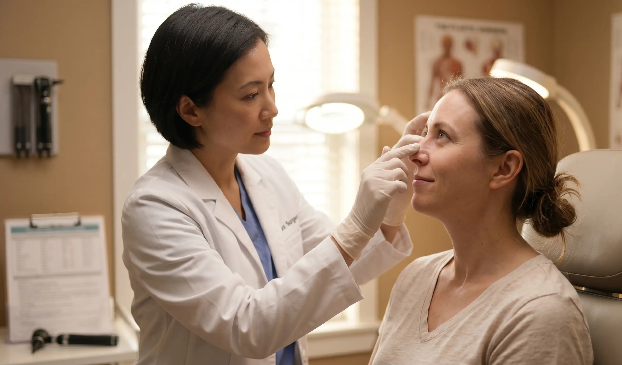 nasal tip examination by surgeon