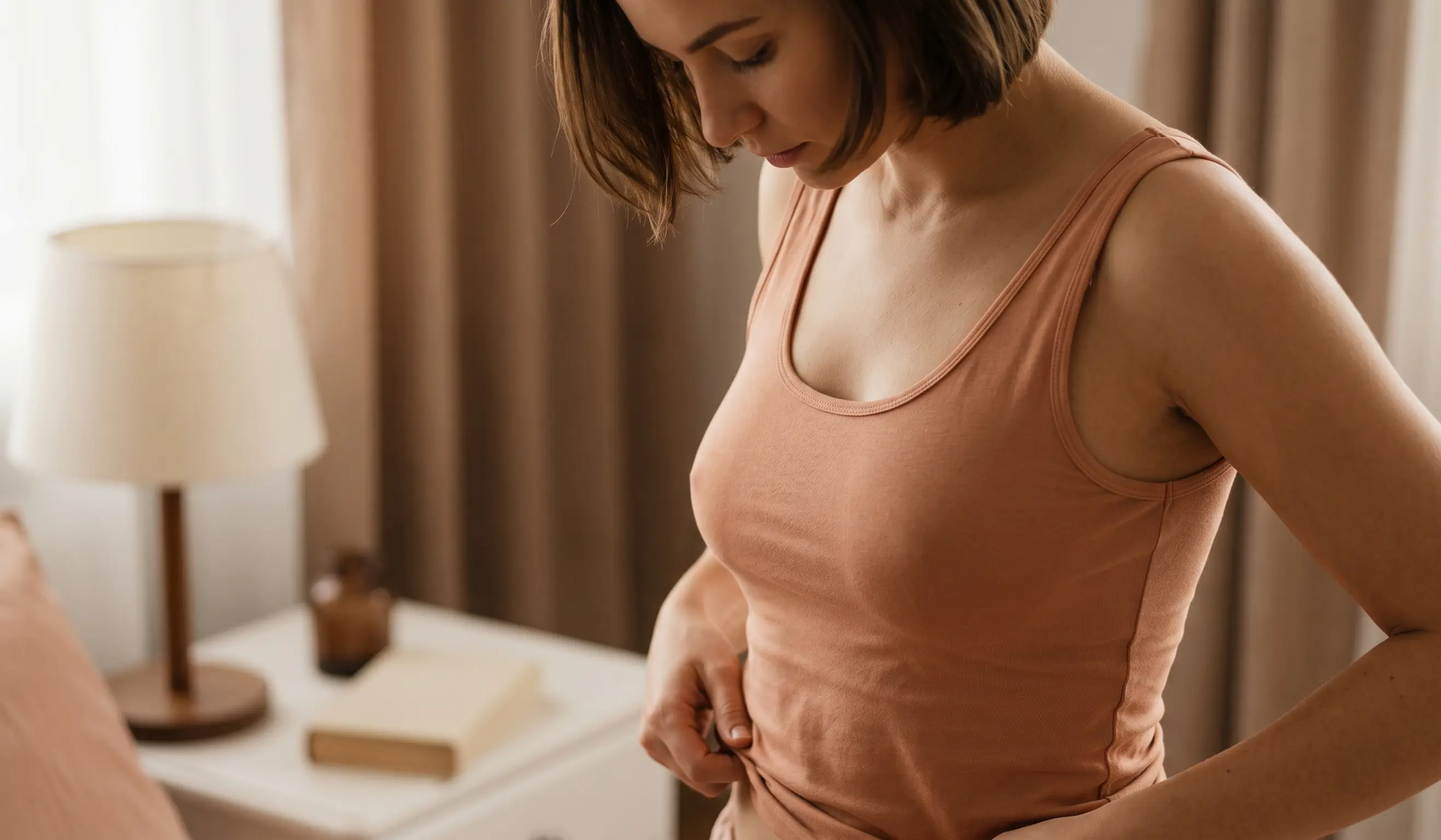 woman adjusting tank top torso focus
