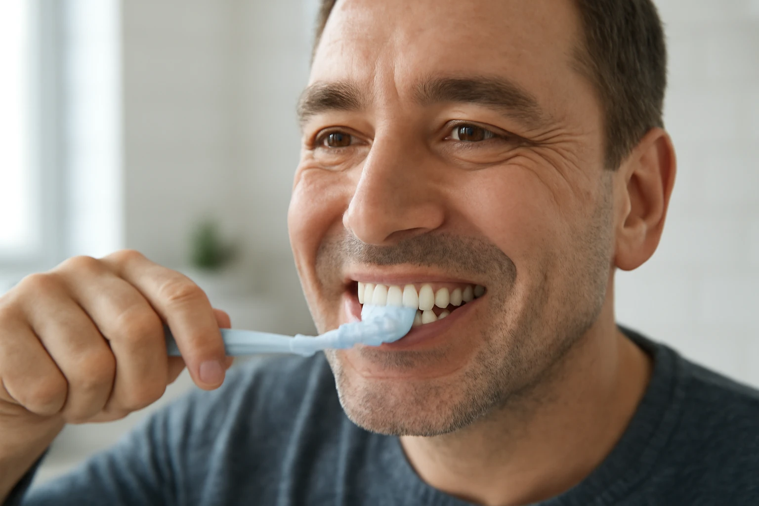 patient brushing his teeth