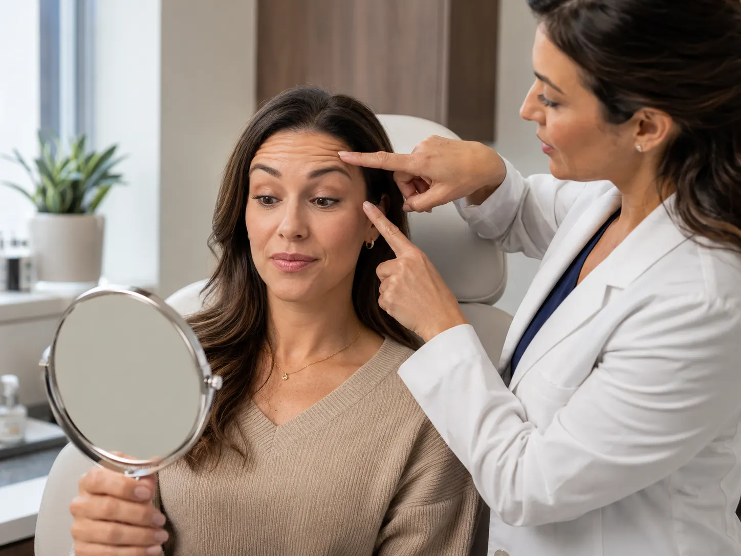 botox forehead movement examination